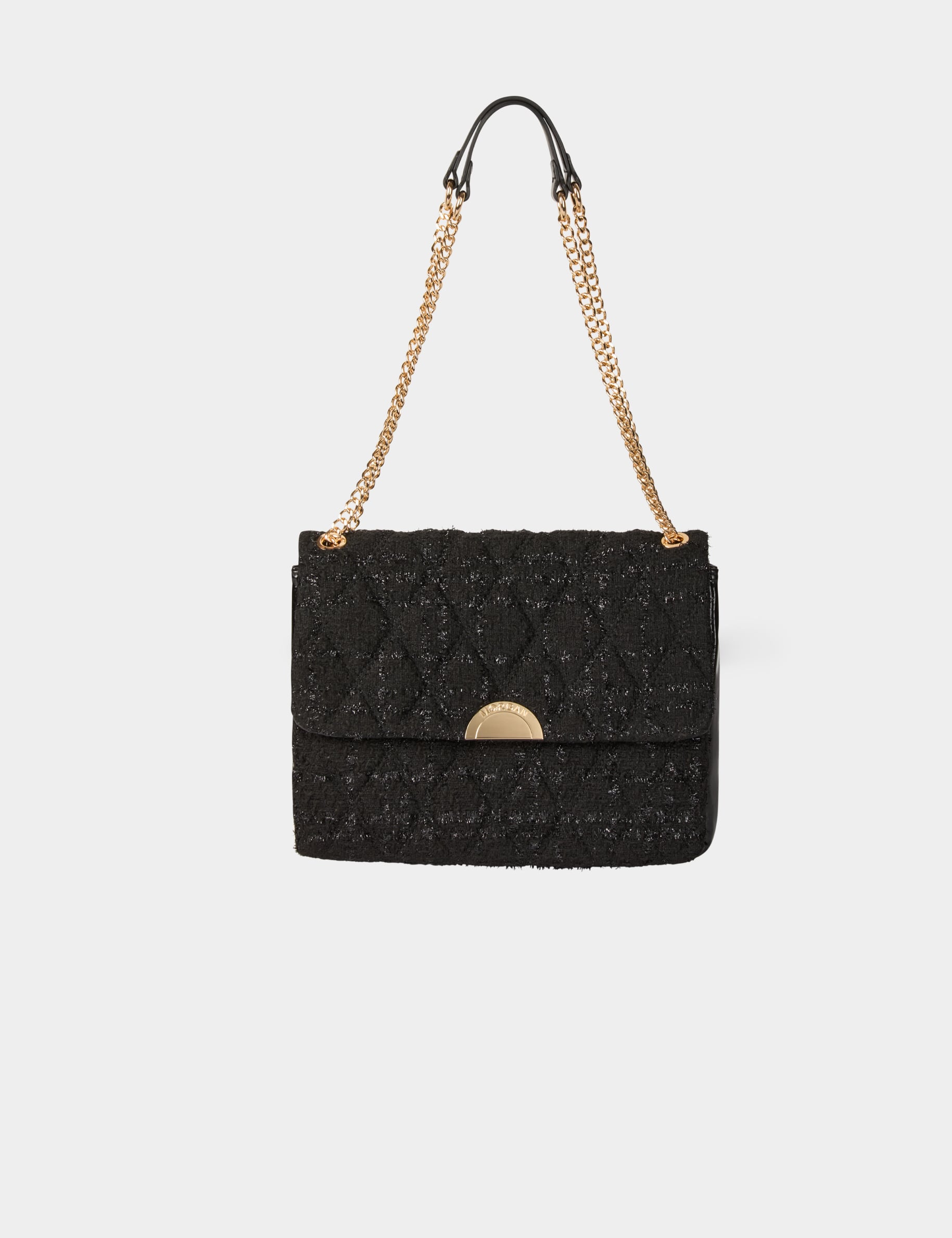 Sac tweed m&eacute;tallis&eacute; noir femme