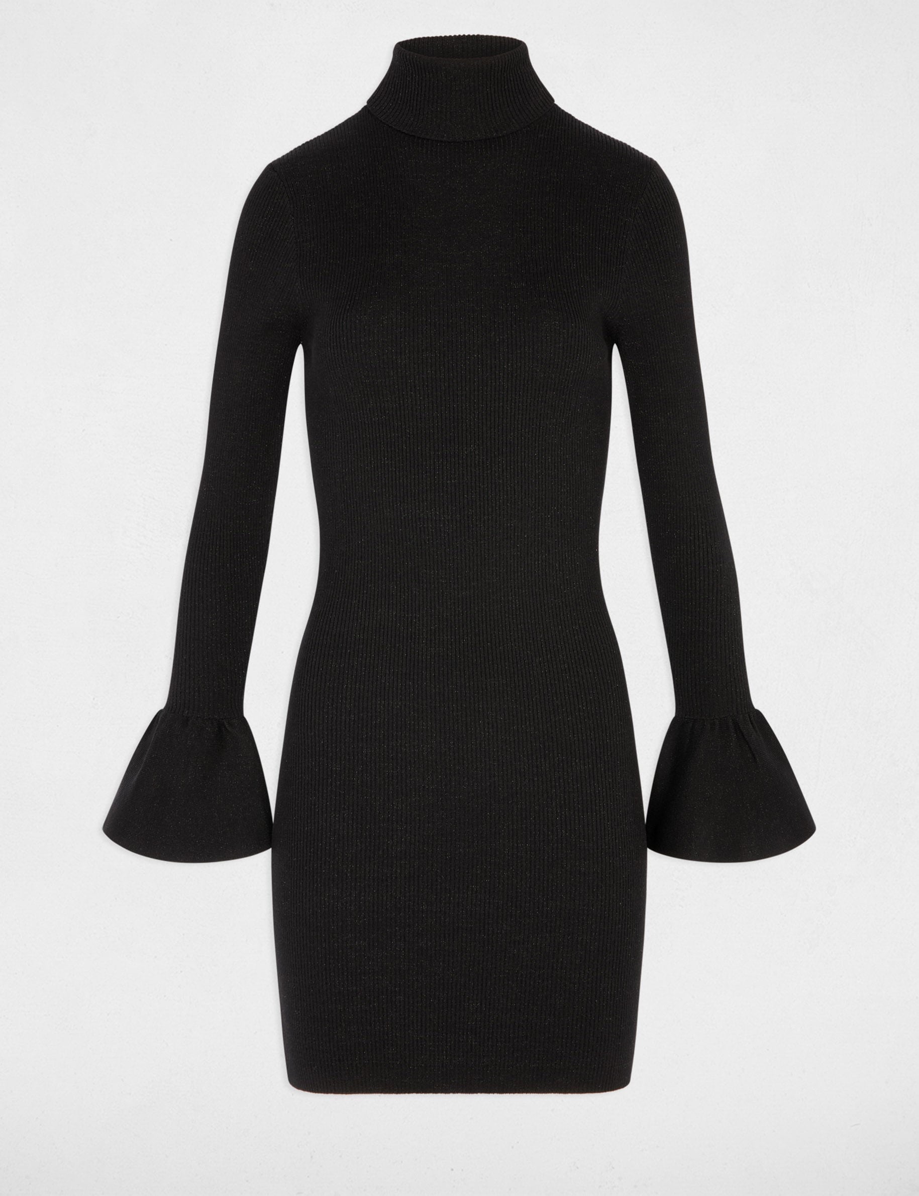 Robe tricot col roul&eacute; noir femme
