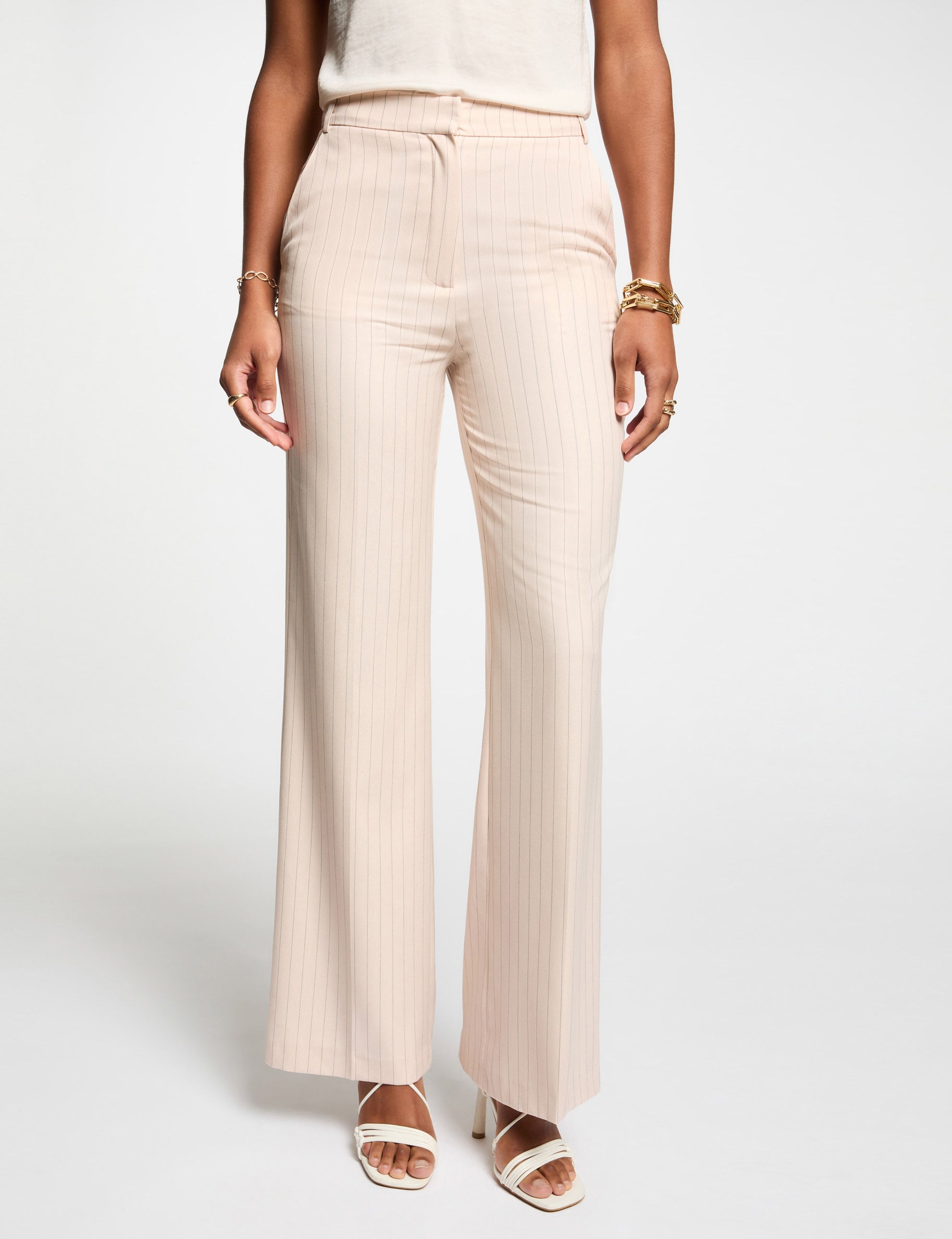 Pantalon large ray&eacute; rose clair femme