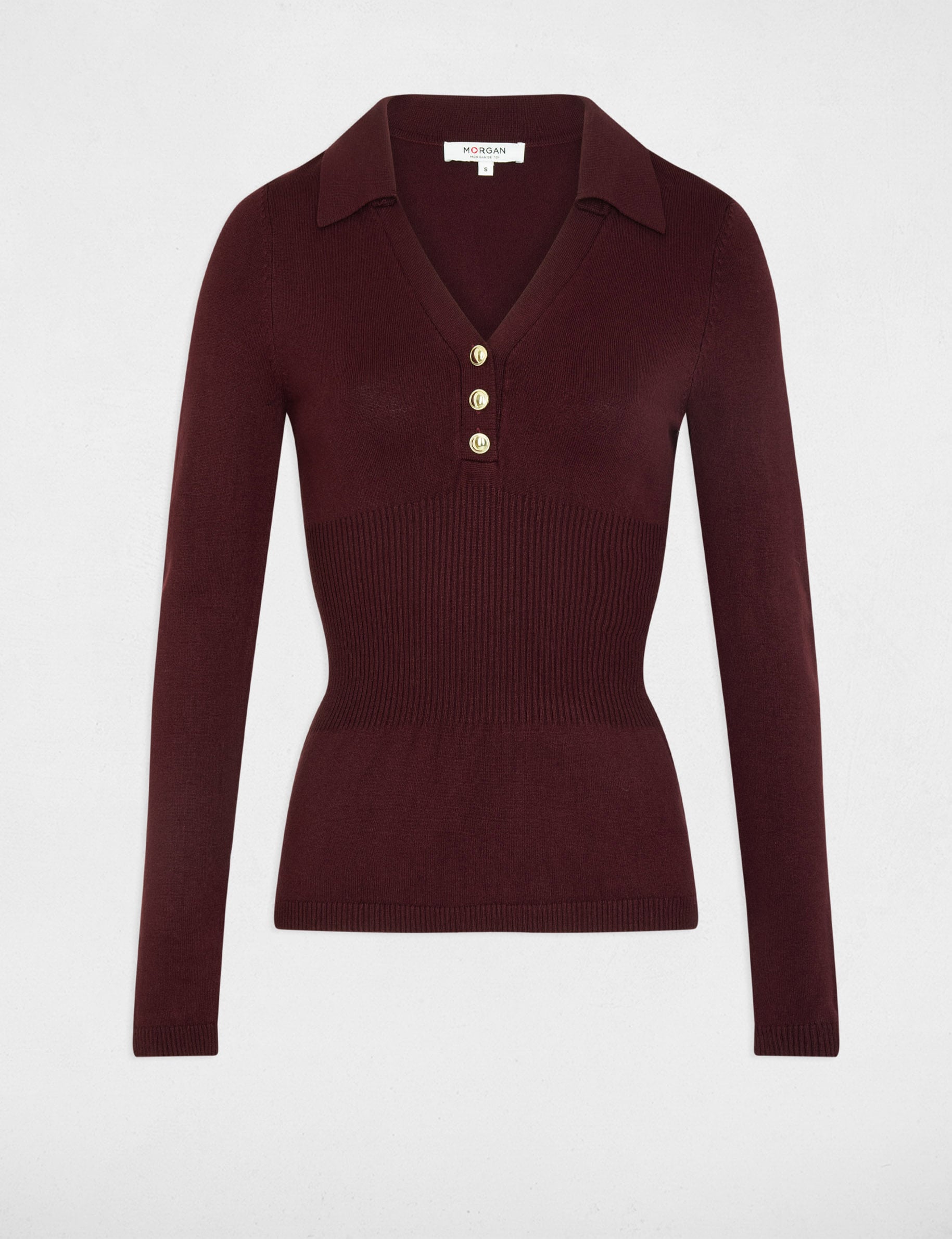 Pull ajust&eacute; col polo prune femme
