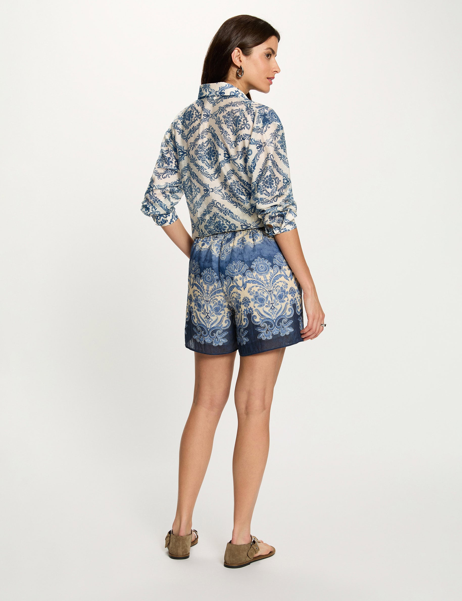 Chemise imprim&eacute;e col &agrave; revers multicolore femme