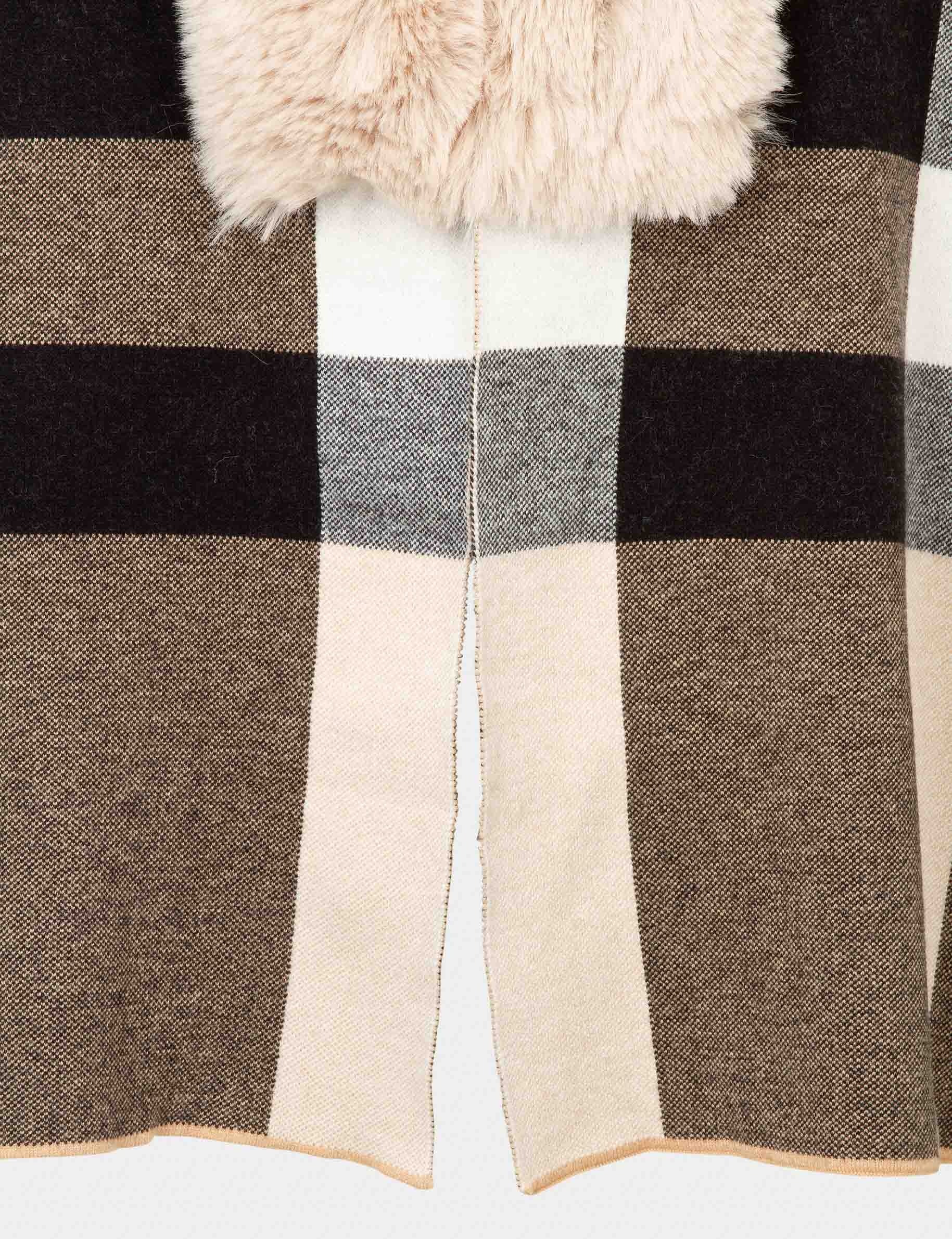 Poncho &agrave; d&eacute;tails imitation fourrure sable femme