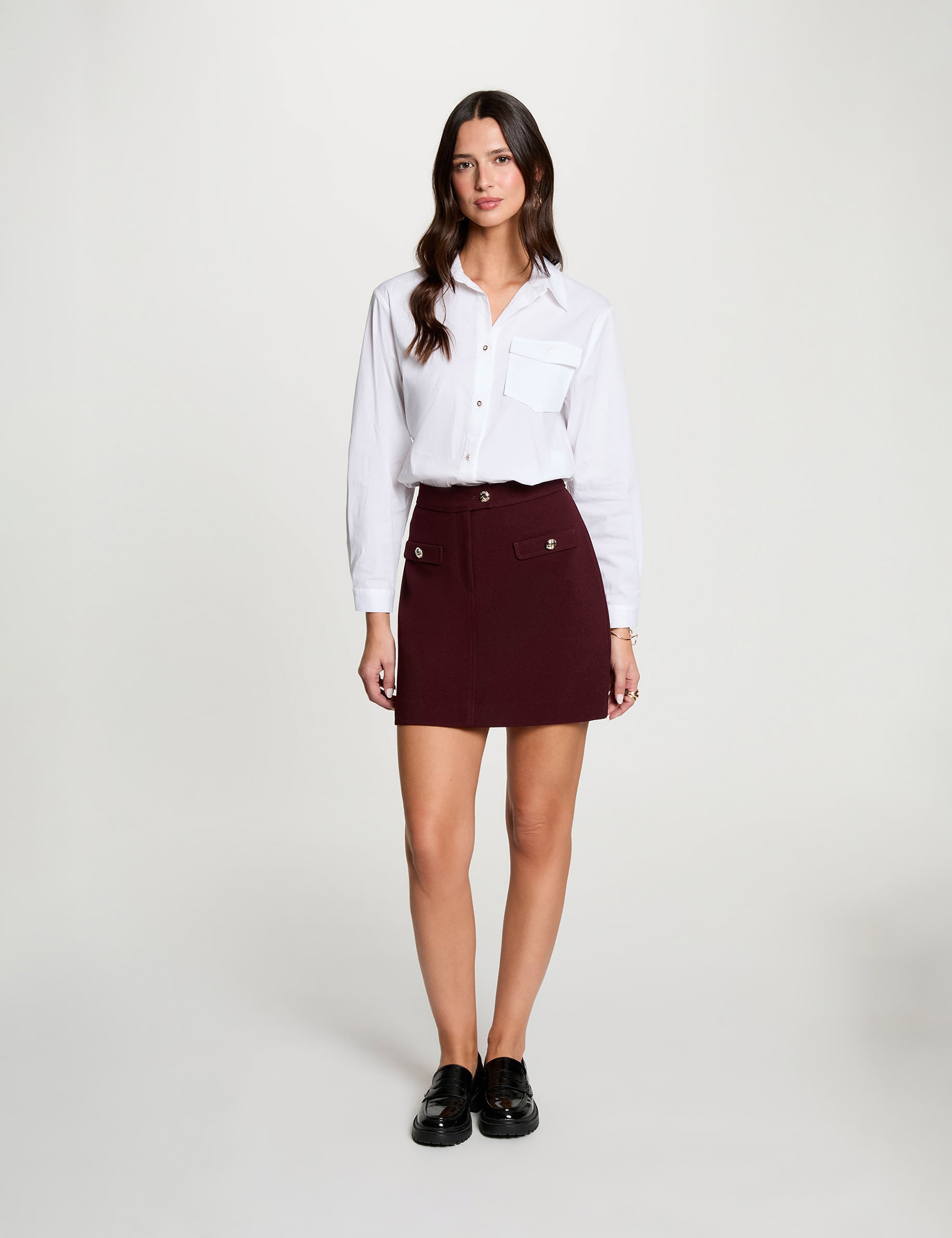 Jupe courte taille haute prune femme