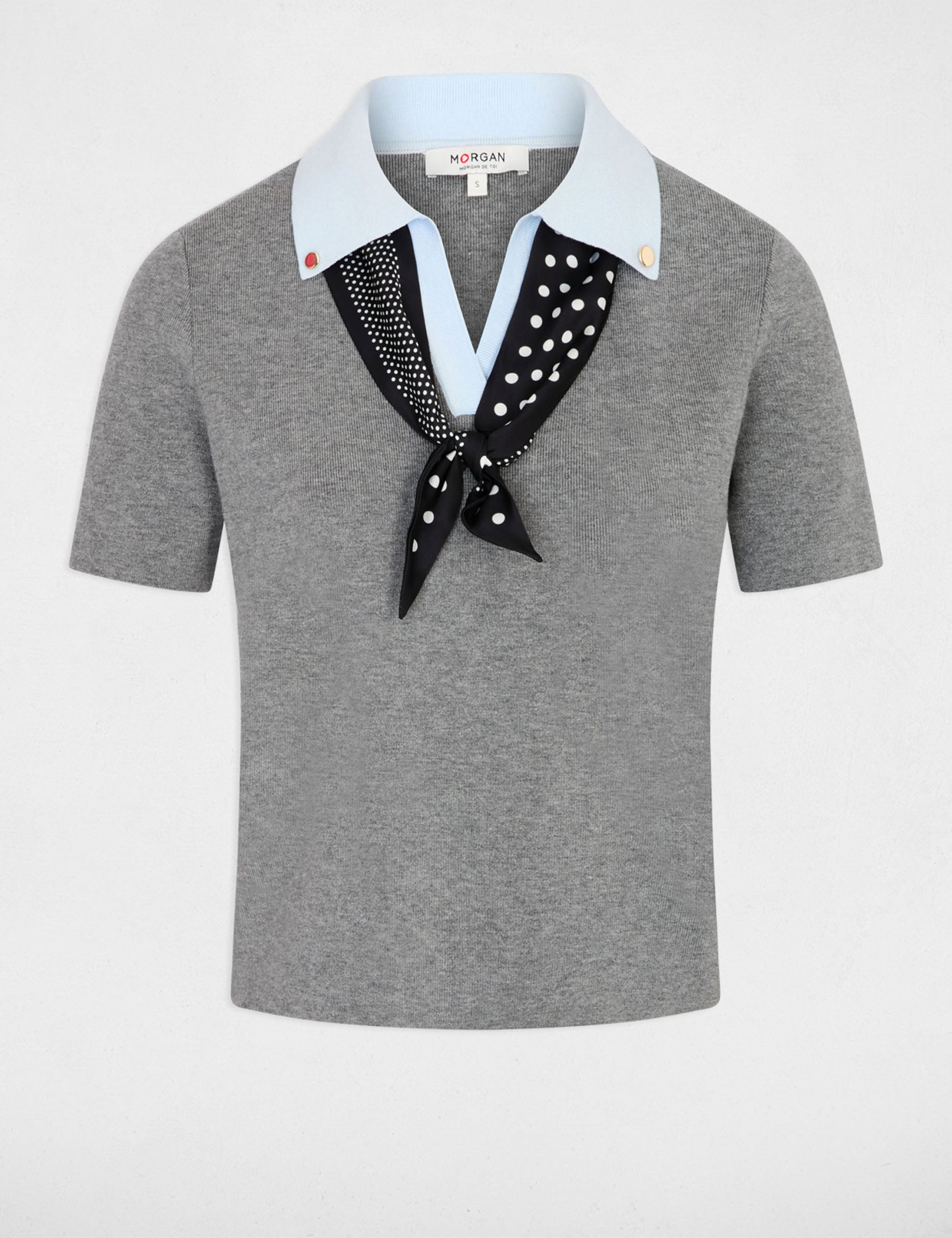 Top manches courtes col &agrave; revers gris clair femme