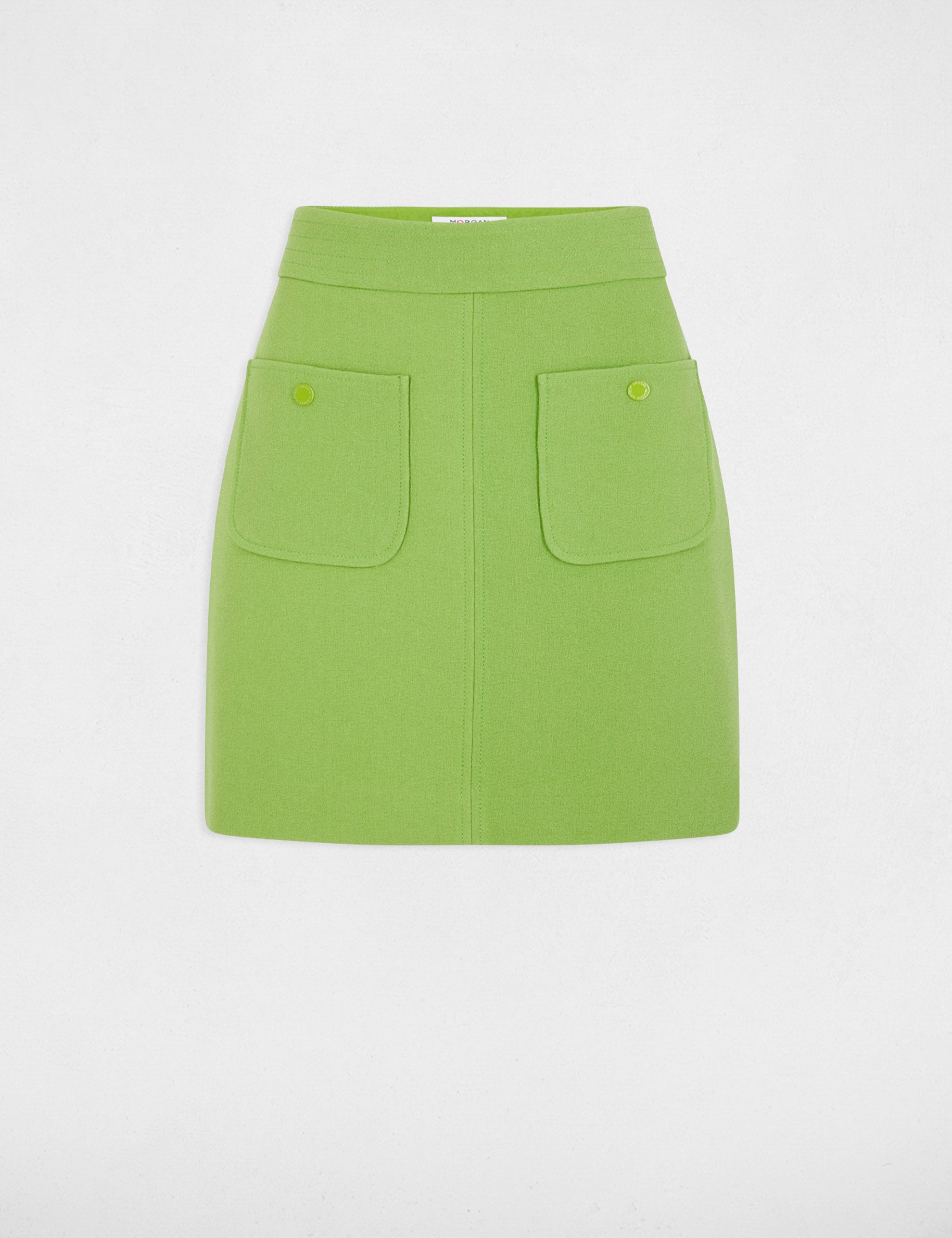 Jupe courte poches plaqu&eacute;es vert anis femme