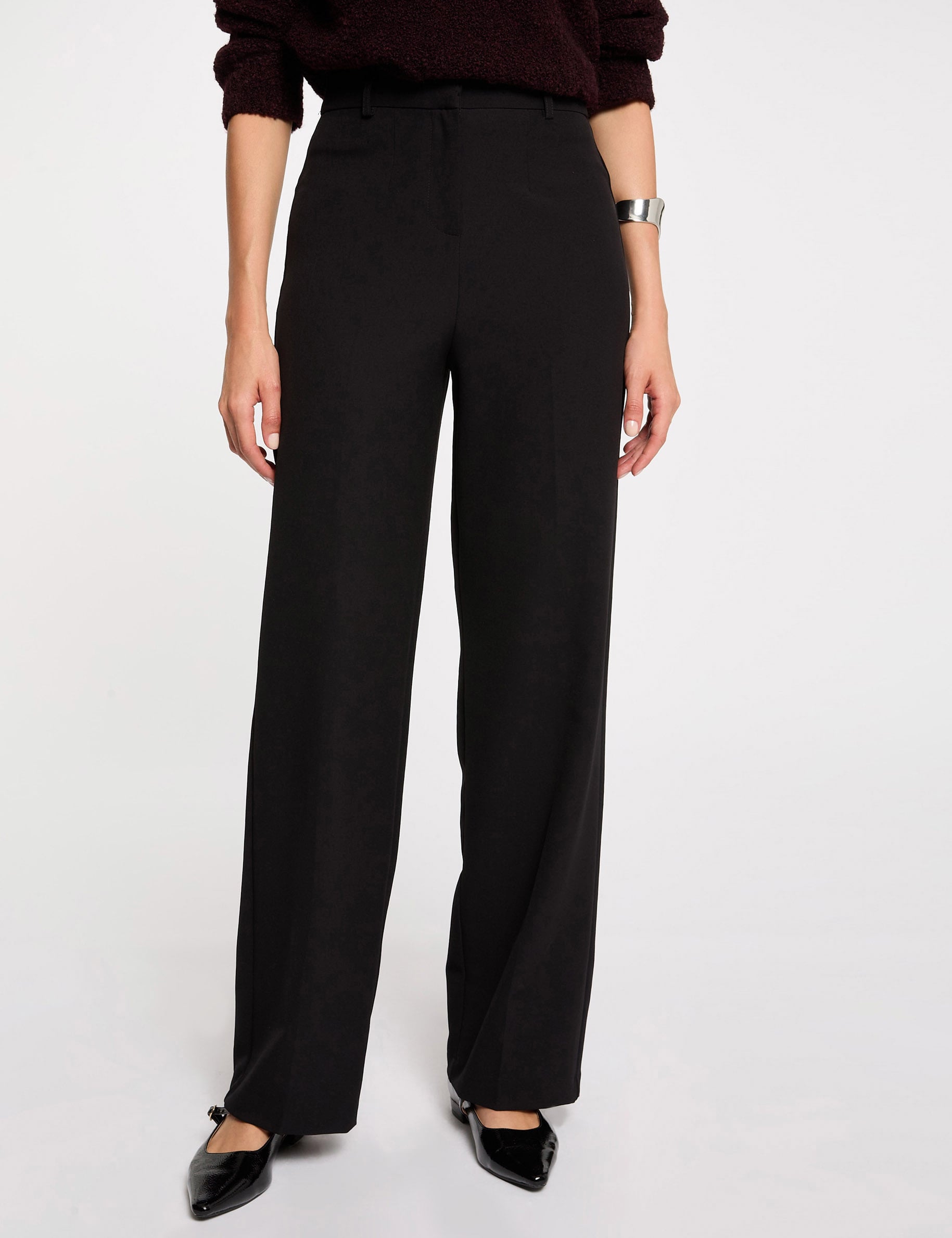 Pantalon droit &agrave; pinces noir femme