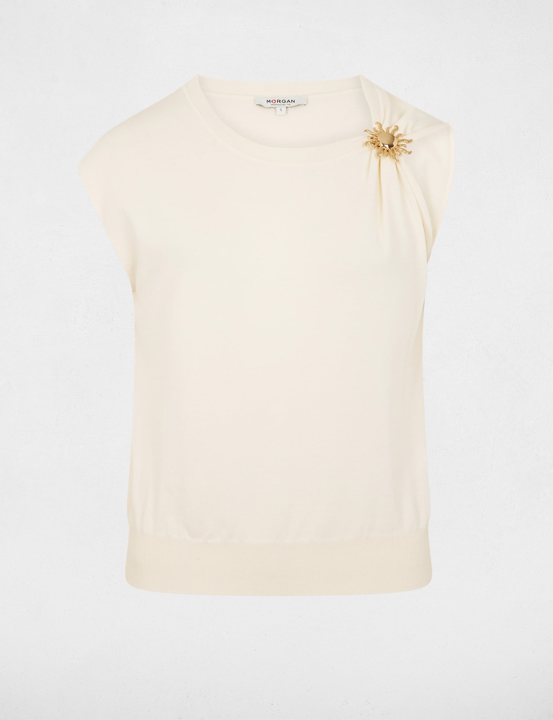 Top asym&eacute;trique sans manches ivoire femme