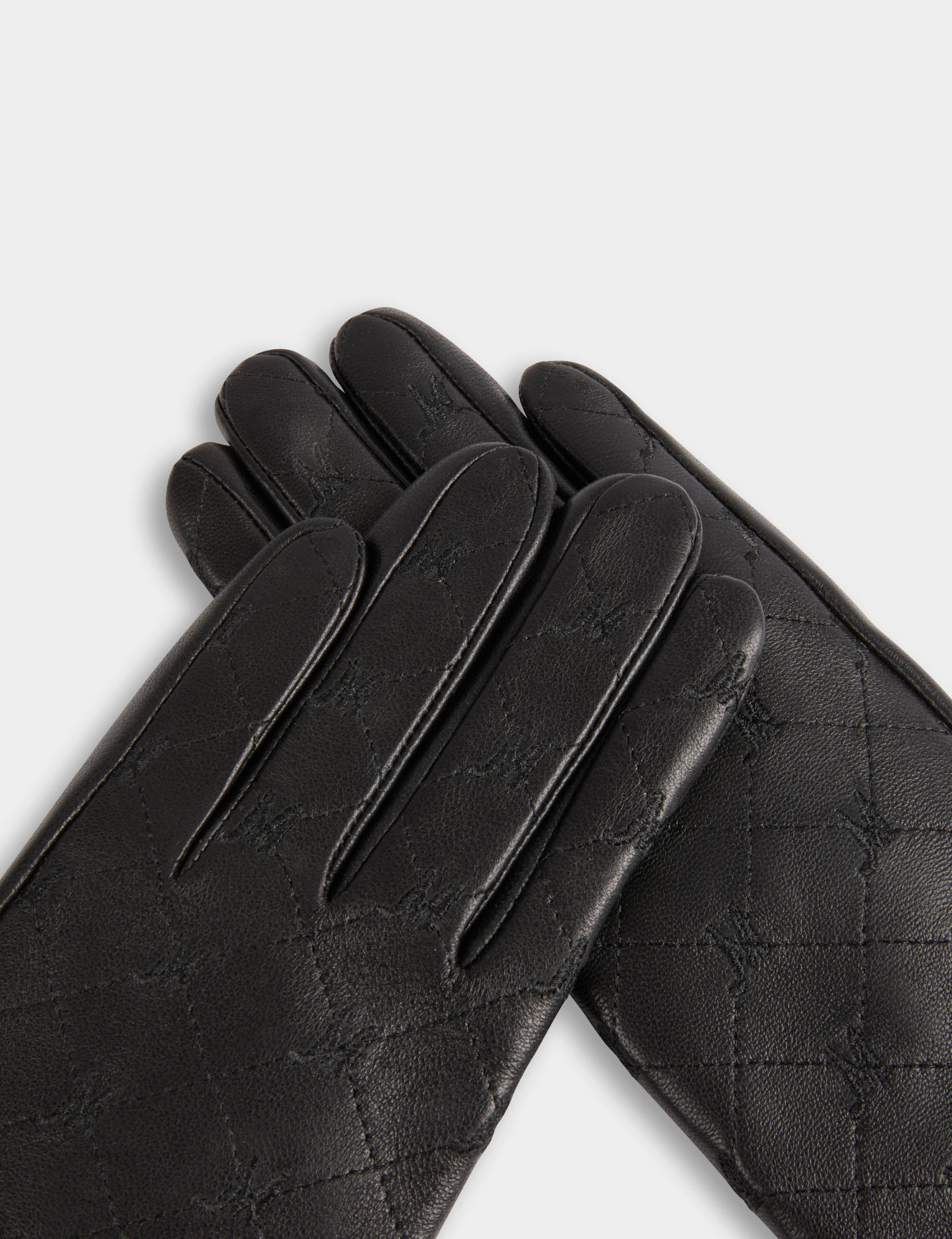 Gants similicuir monogramme noir femme