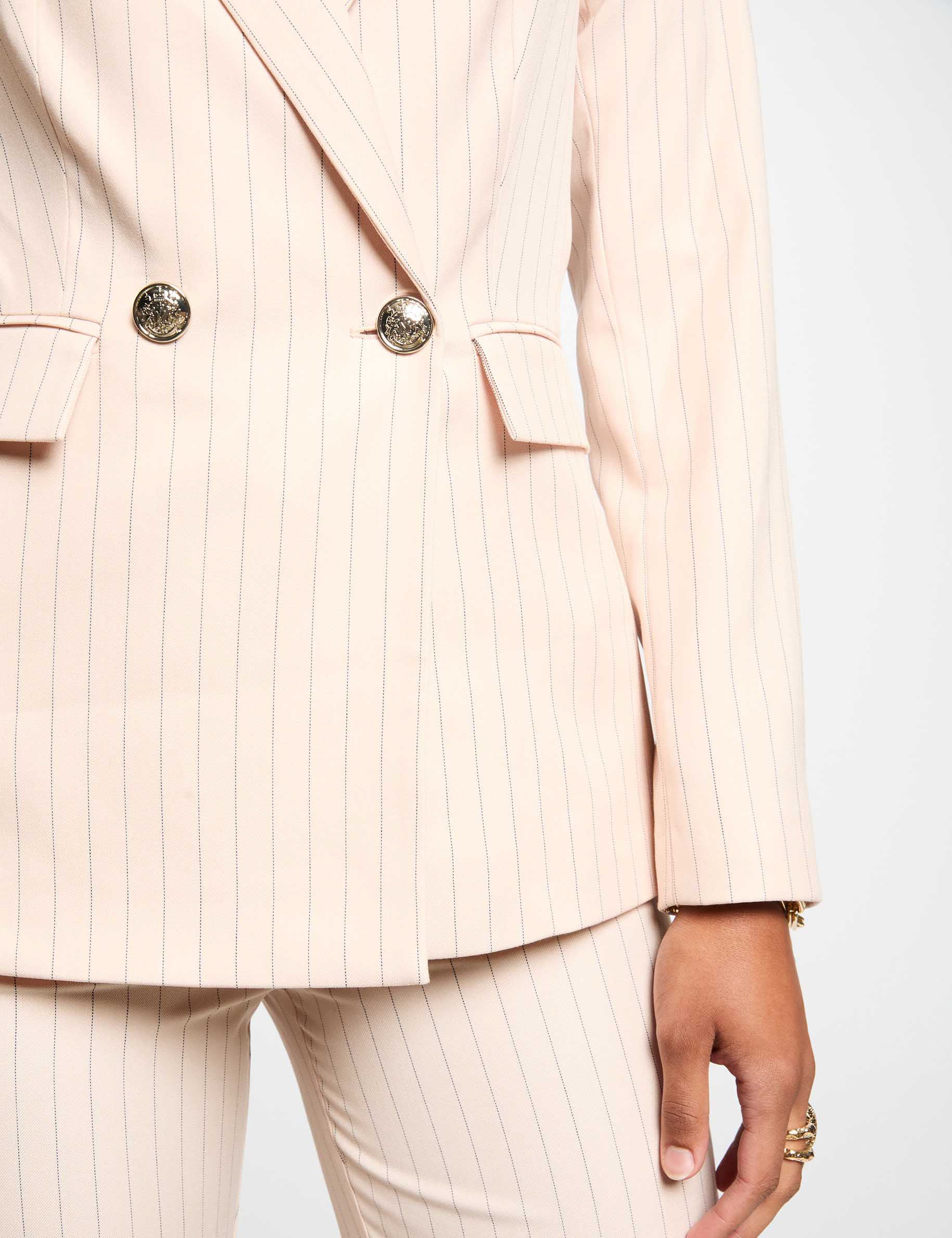 Blazer cintr&eacute; ray&eacute; rose clair femme