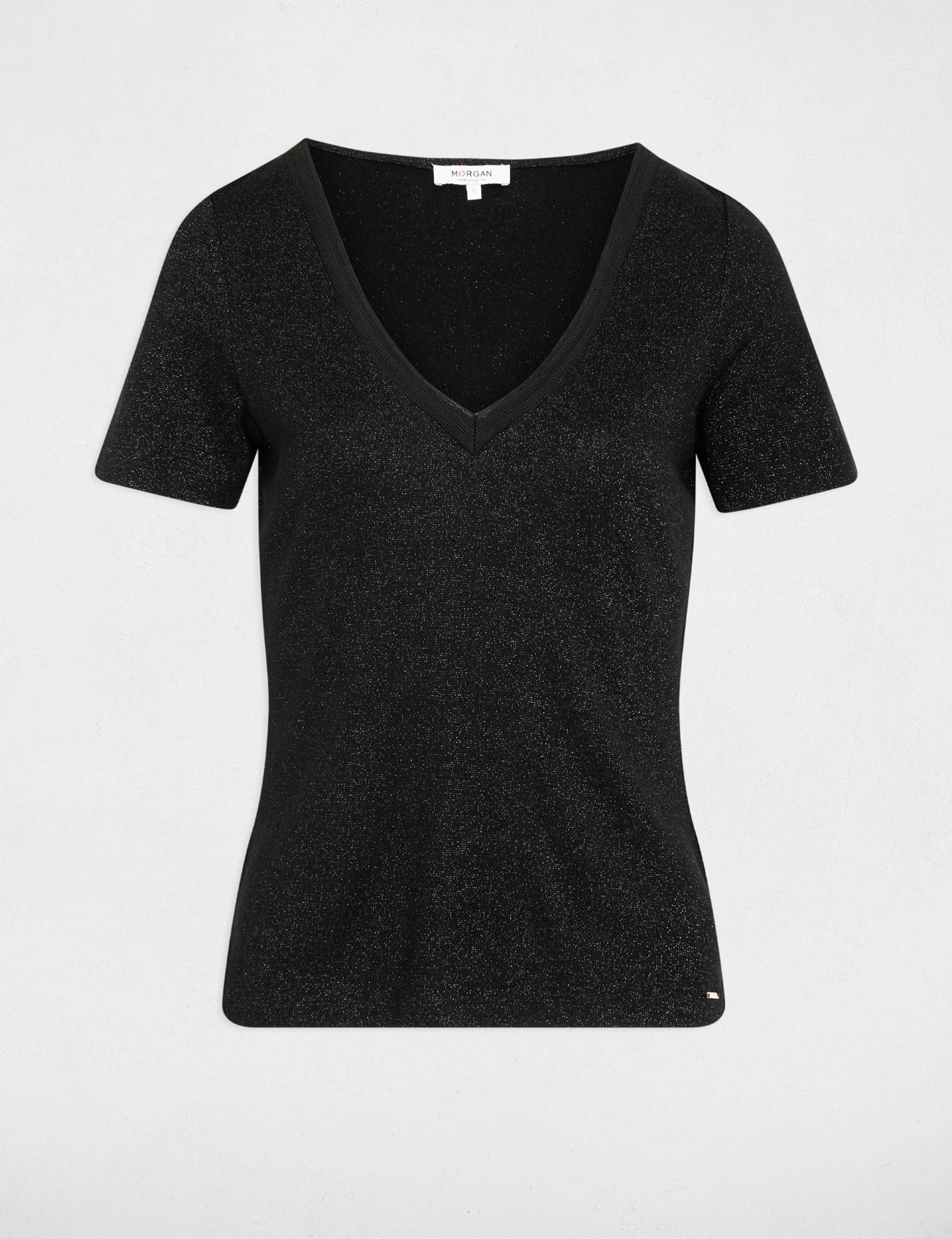 T-shirt cintr&eacute; col v noir femme