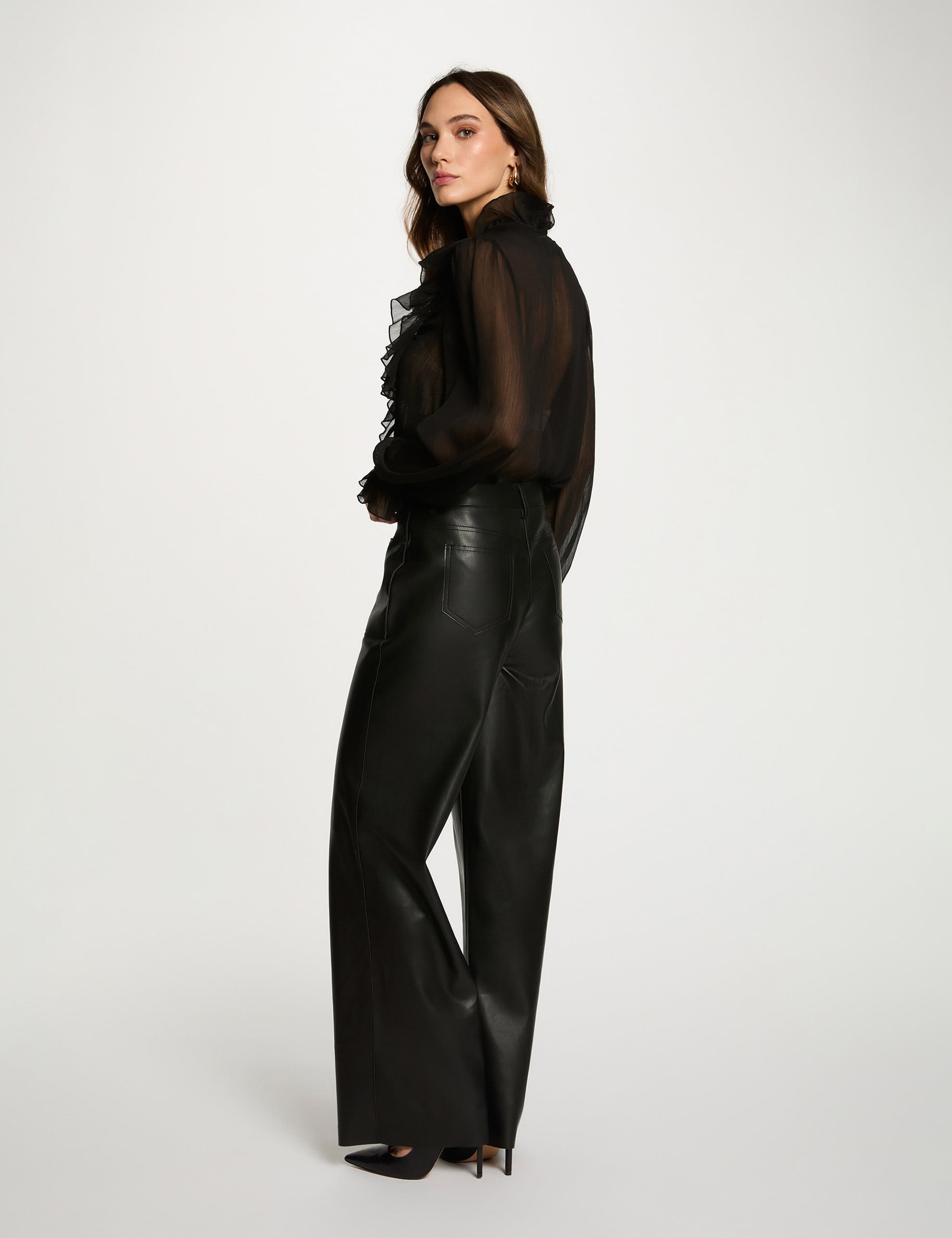 Chemise fluide col v noir femme