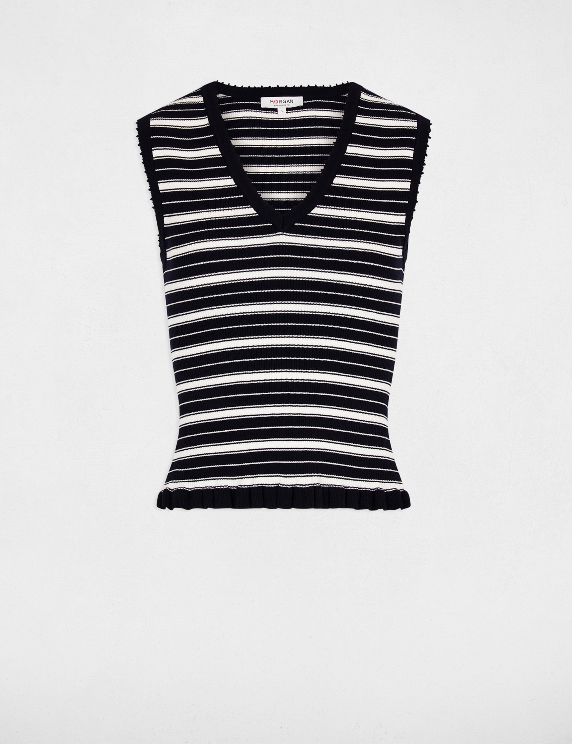 Pull sans manches col v bleu marine femme