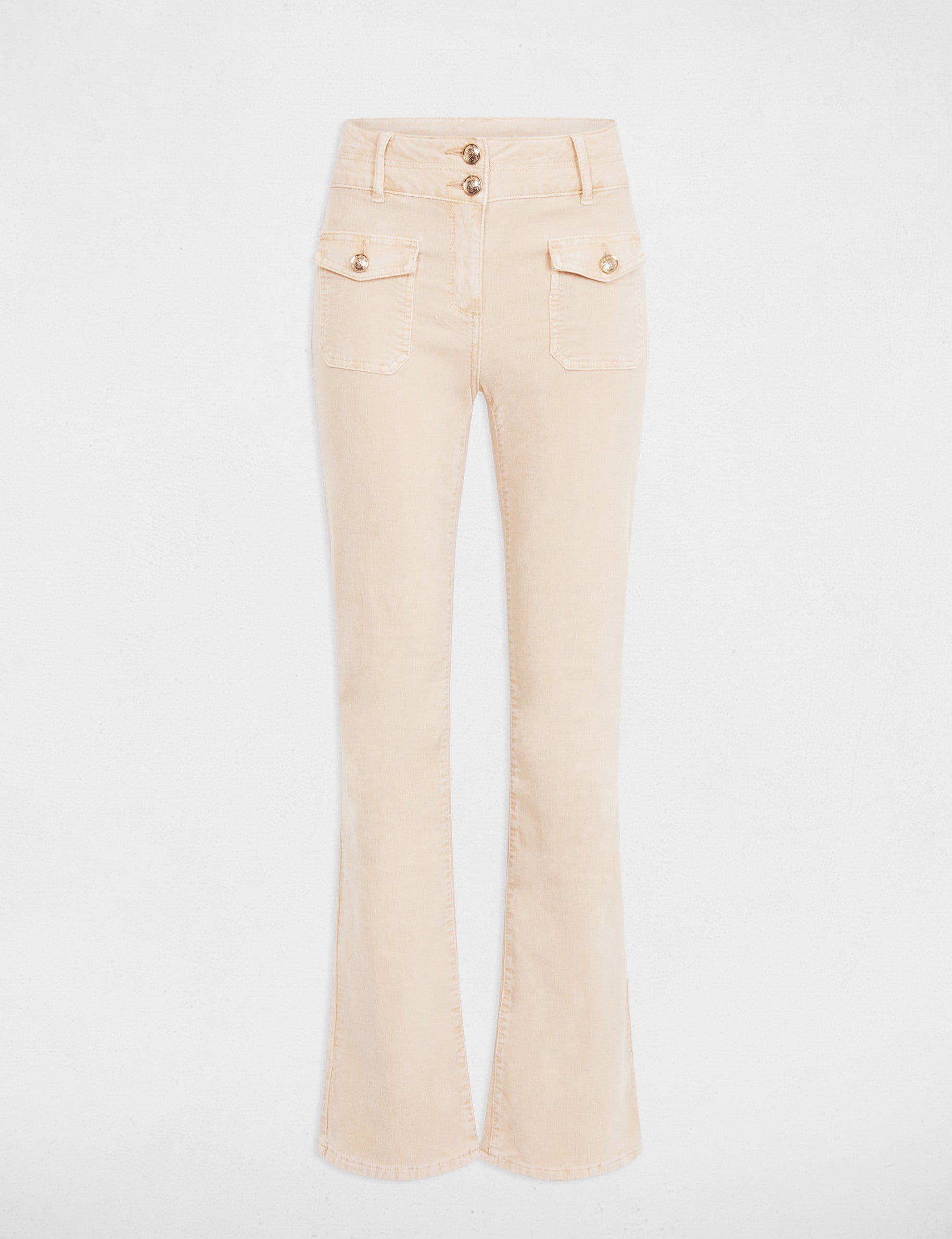 Pantalon ajust&eacute; velours ivoire femme