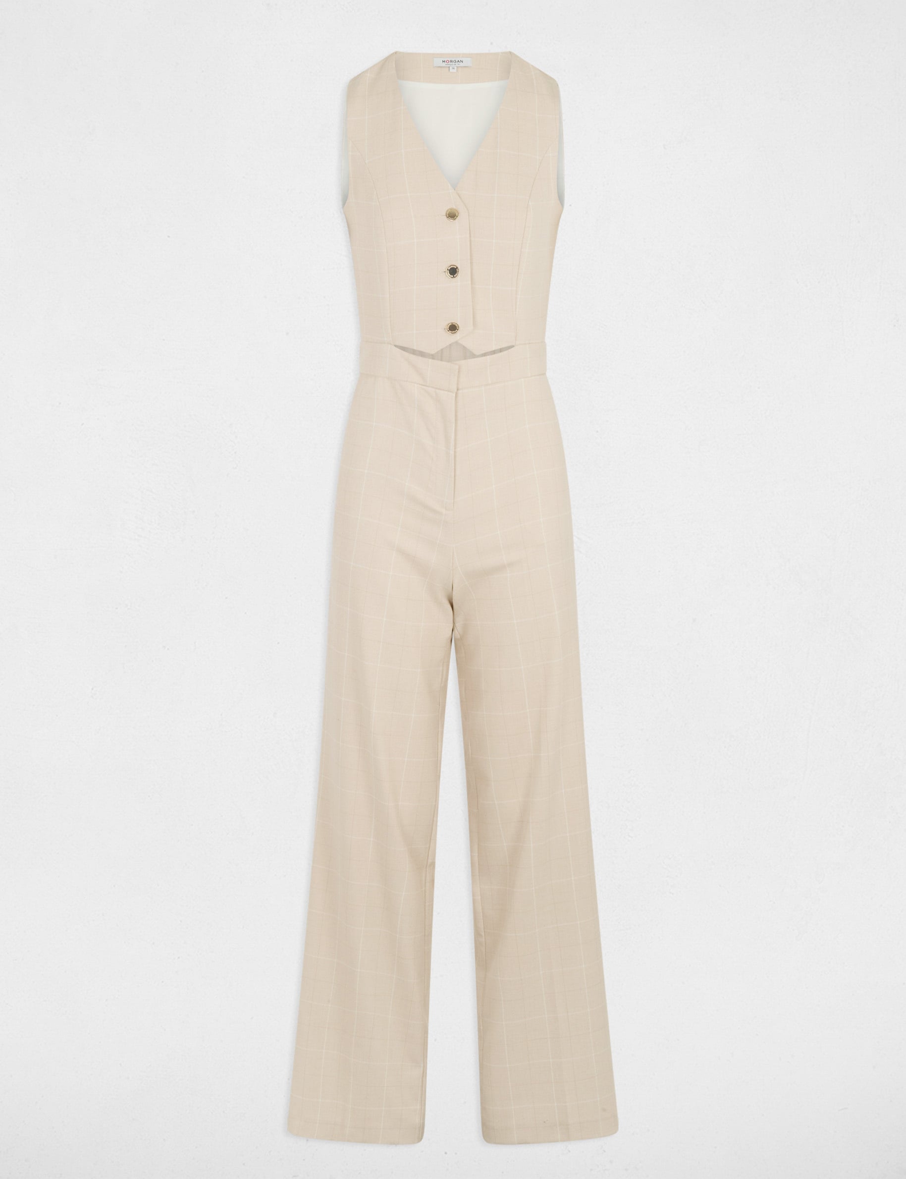 Combinaison large col v beige femme