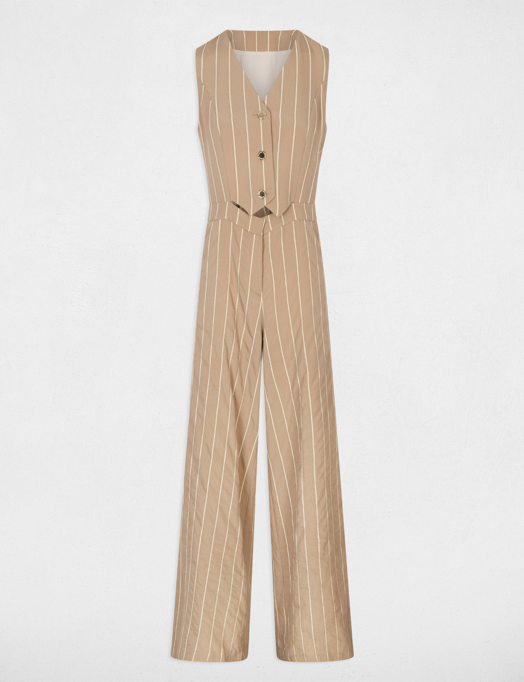 Combinaison ray&eacute;e col v taupe femme