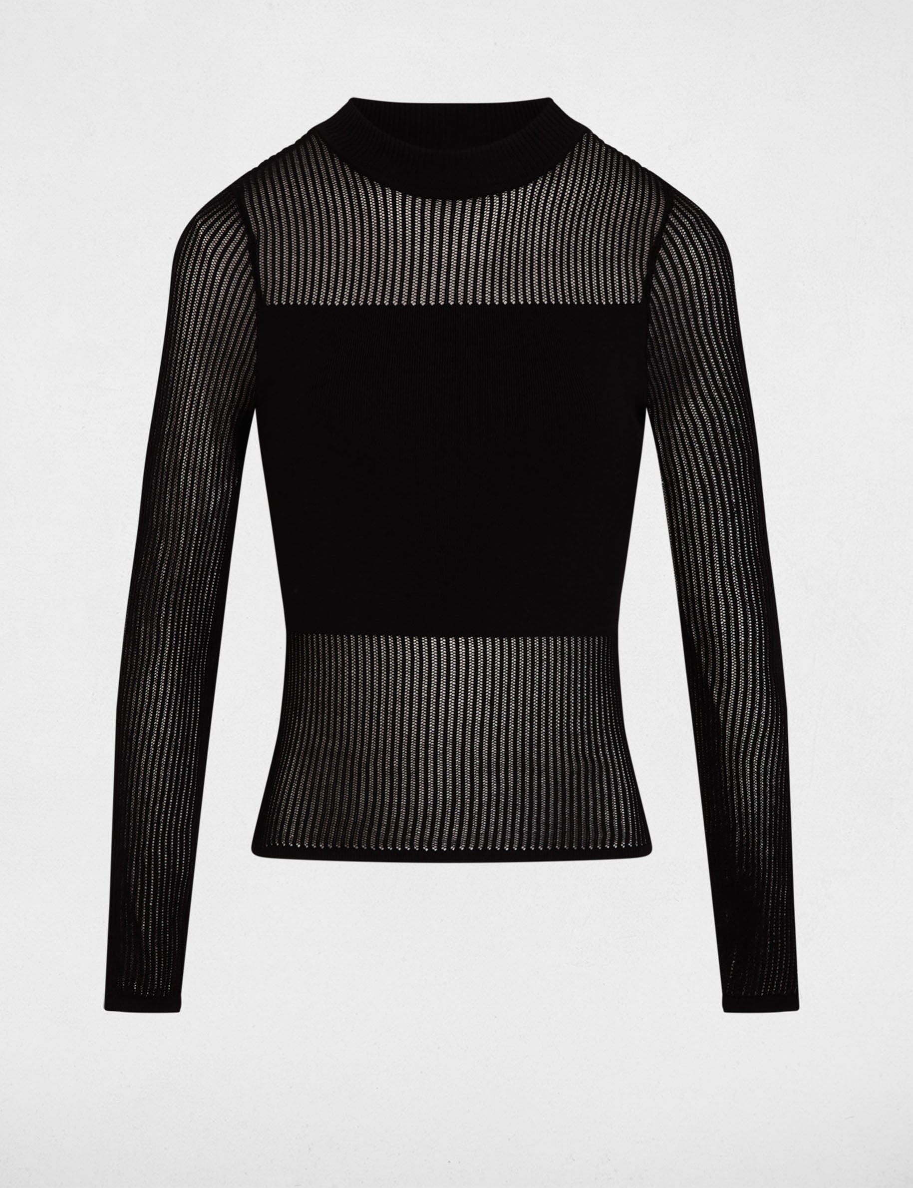 Pull ajour&eacute; col montant noir femme