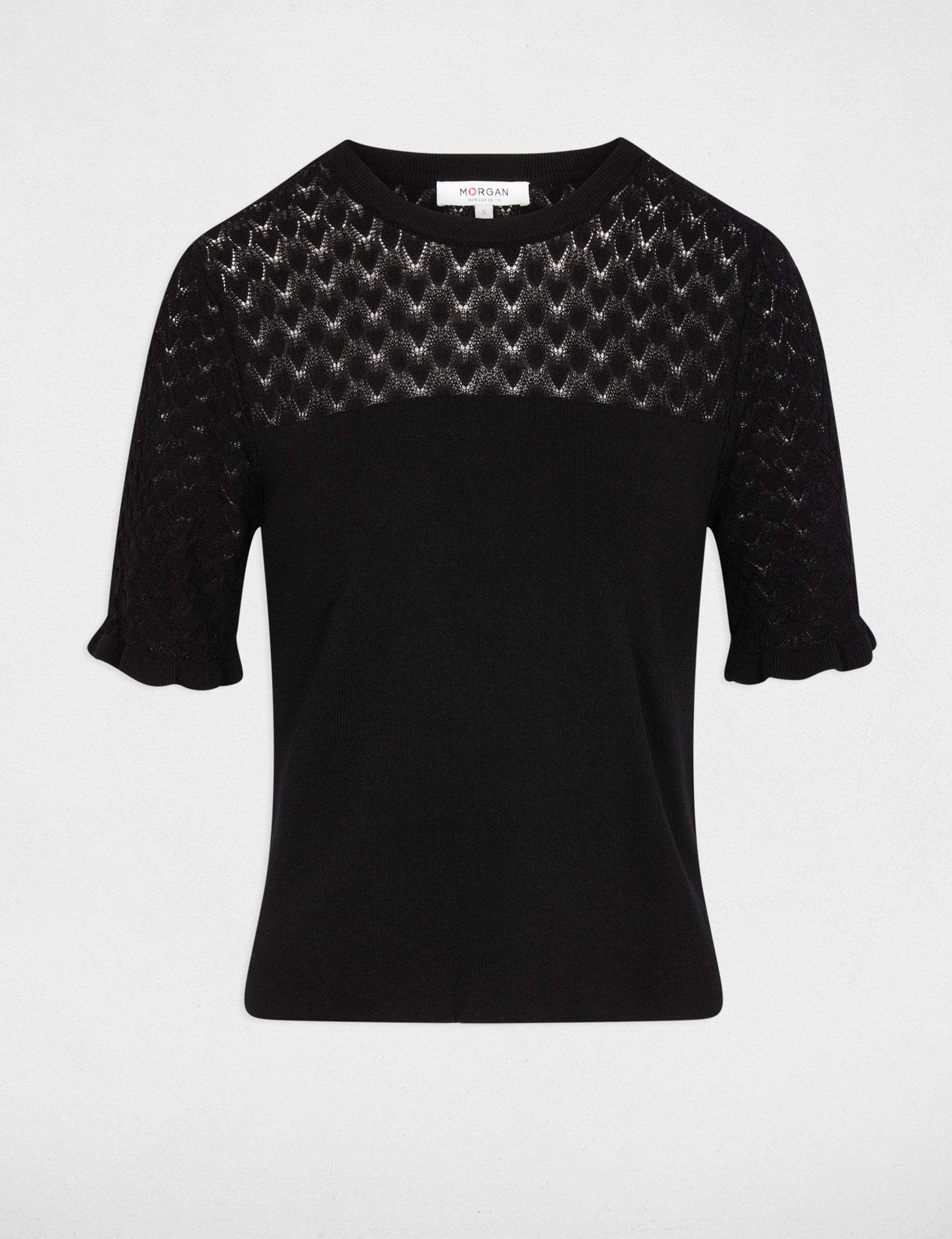 Pull manches courtes noir femme