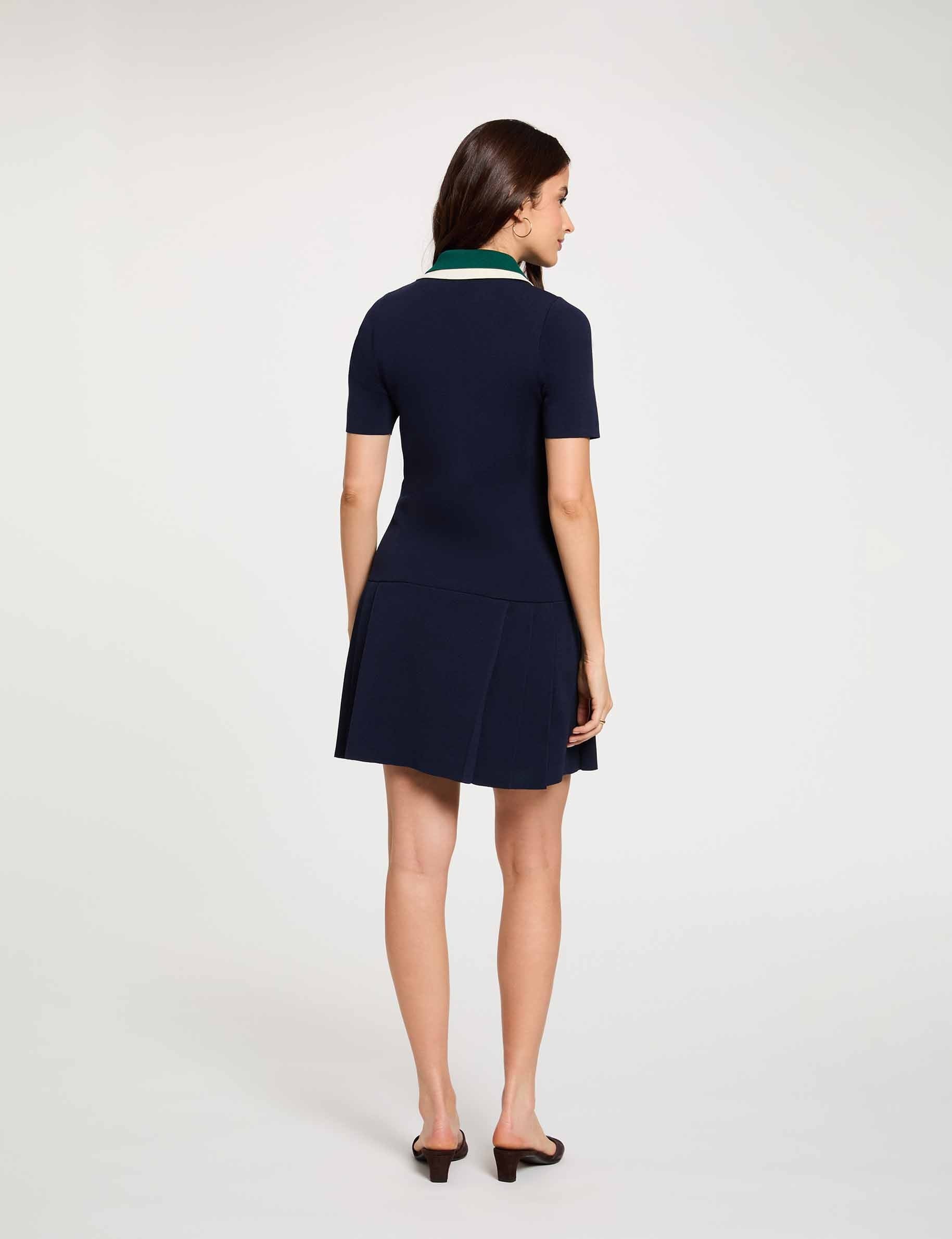 Robe tricot pliss&eacute;e bleu marine femme