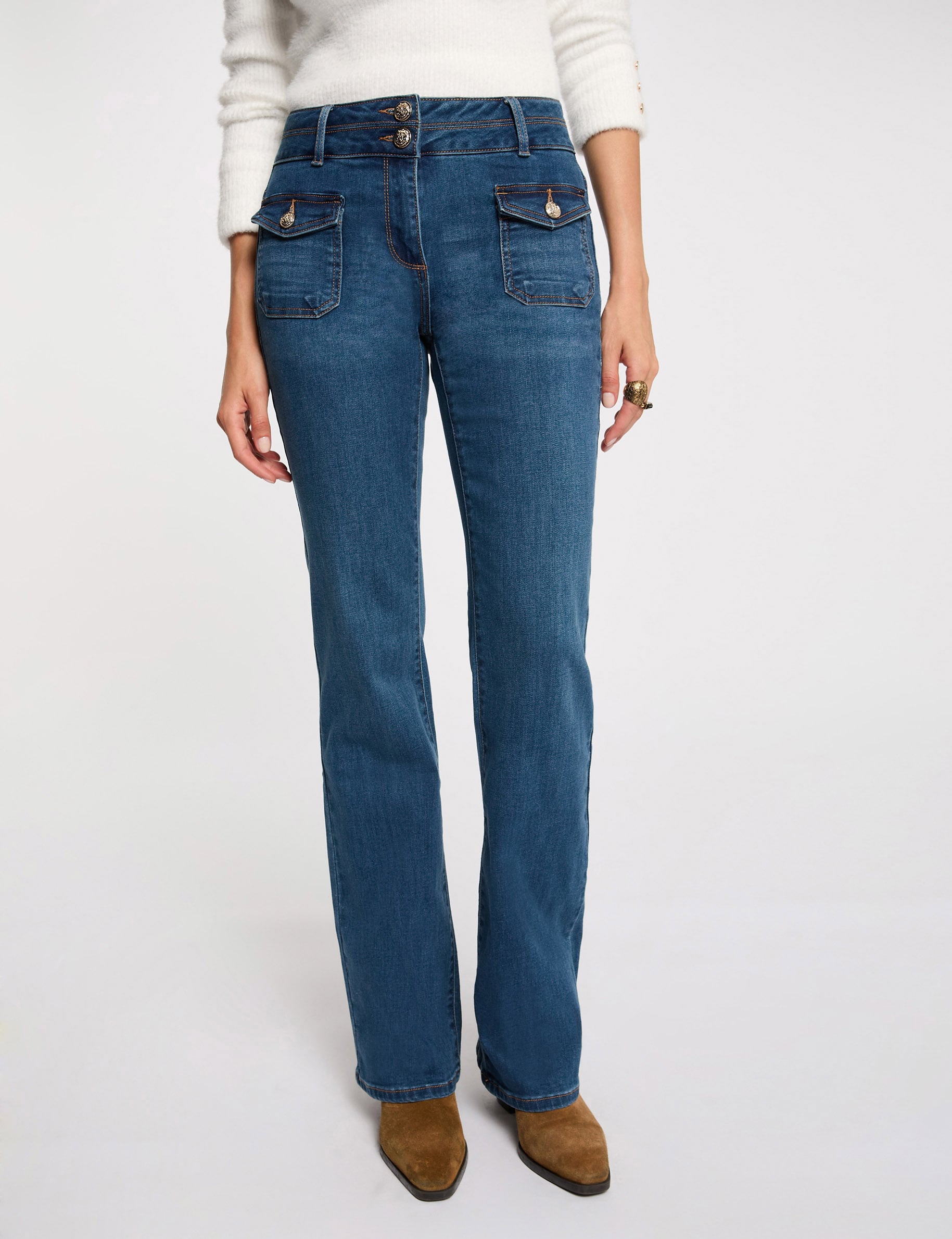 Jeans bootcut poches &agrave; boutons denim stone femme