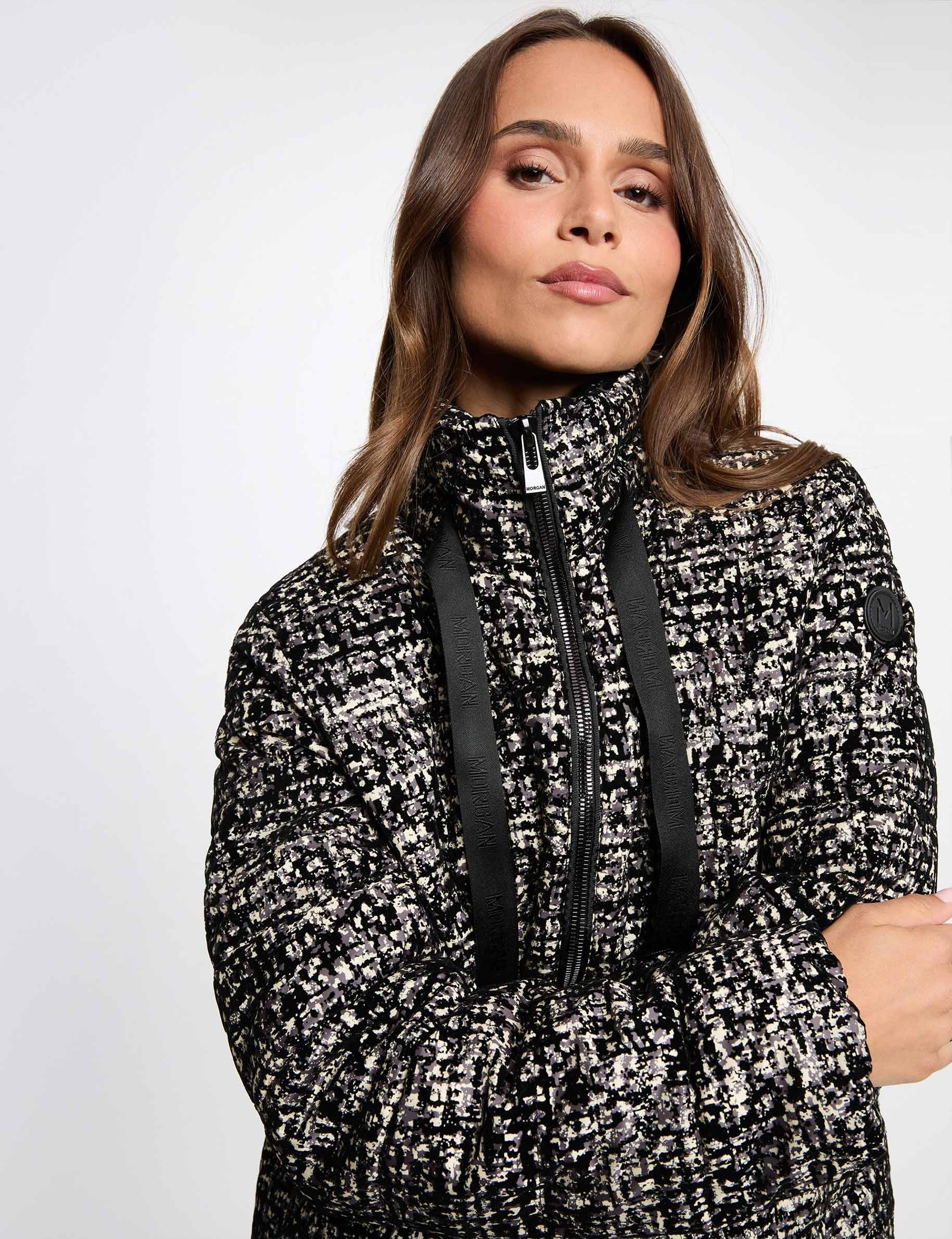 Doudoune tweed col montant multicolore femme