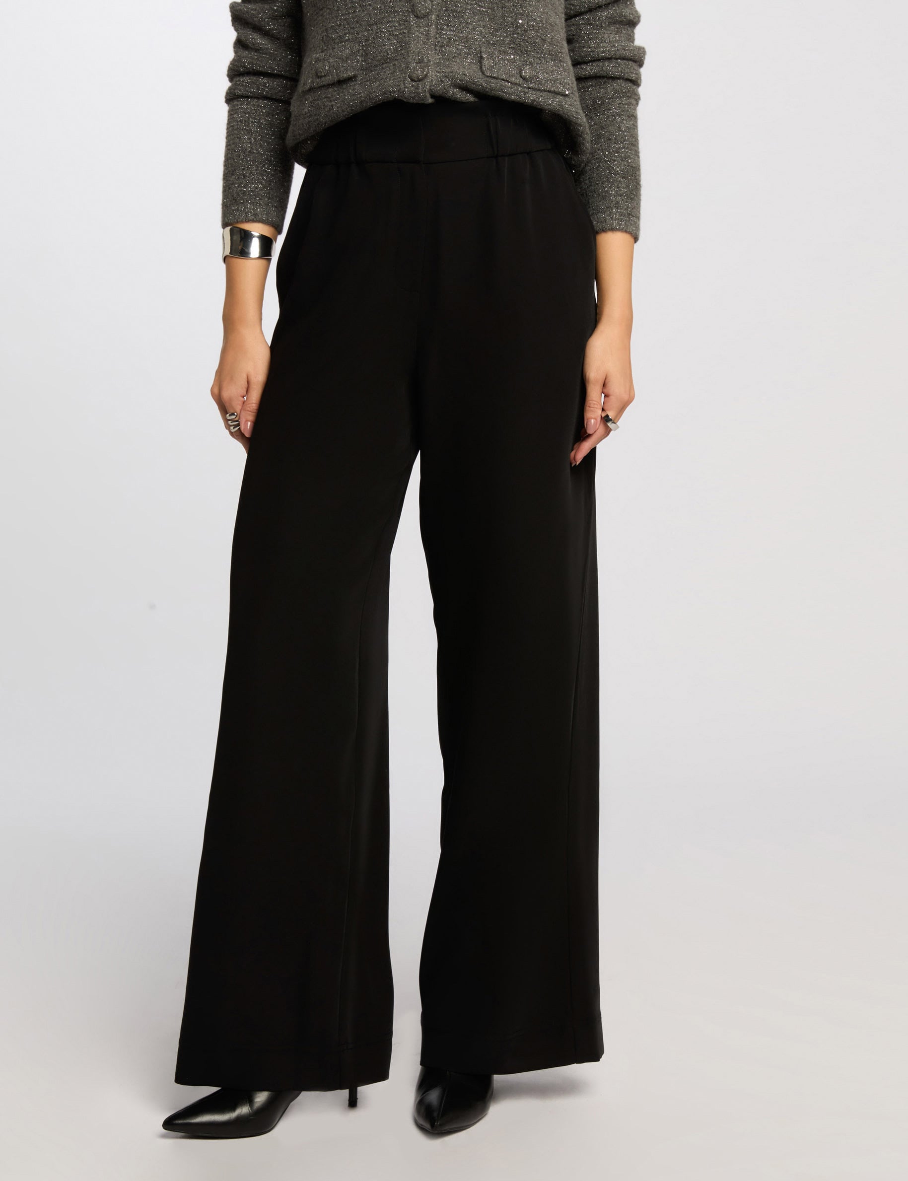 Pantalon large &agrave; fronces noir femme