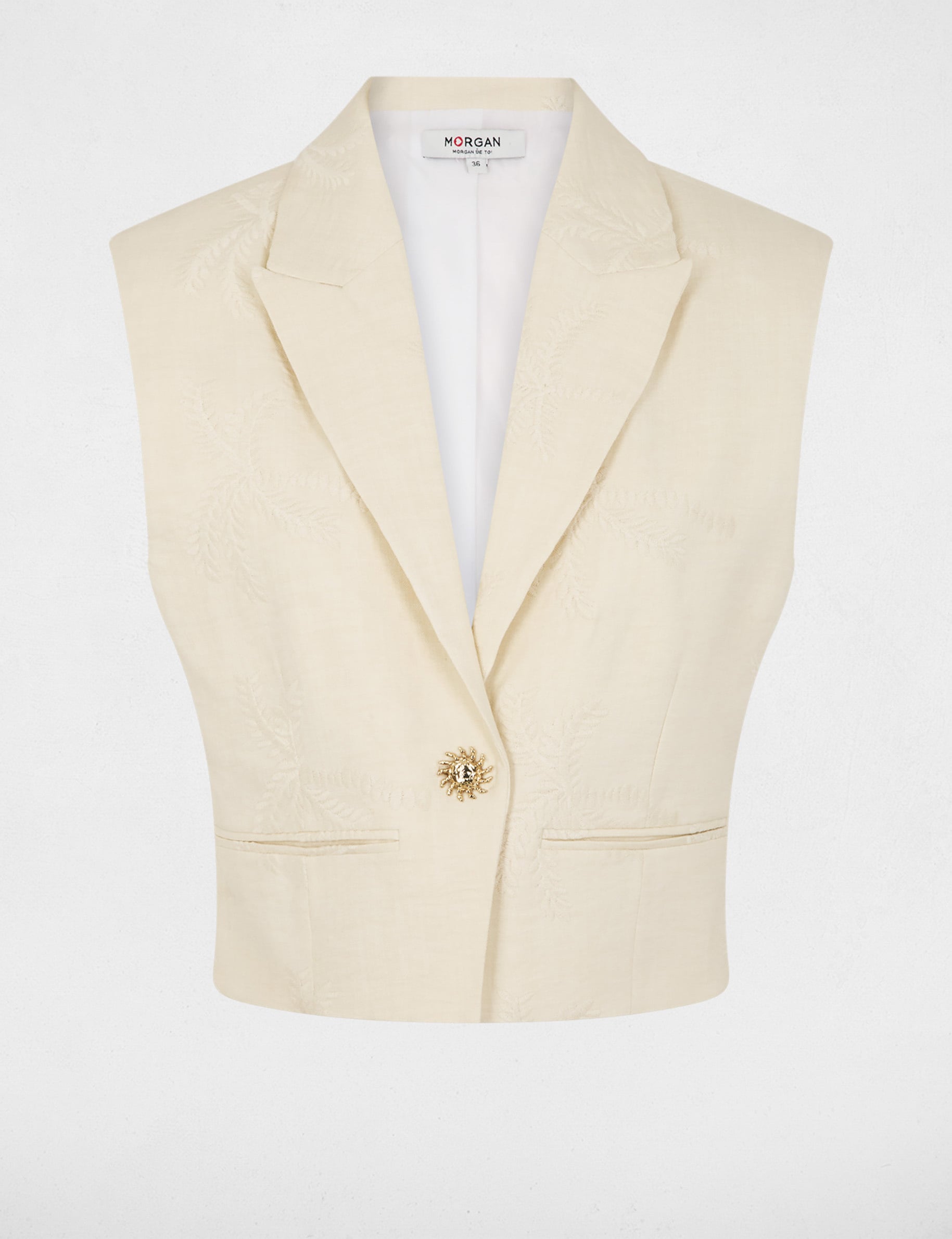 Veste sans manches brod&eacute;e creme femme
