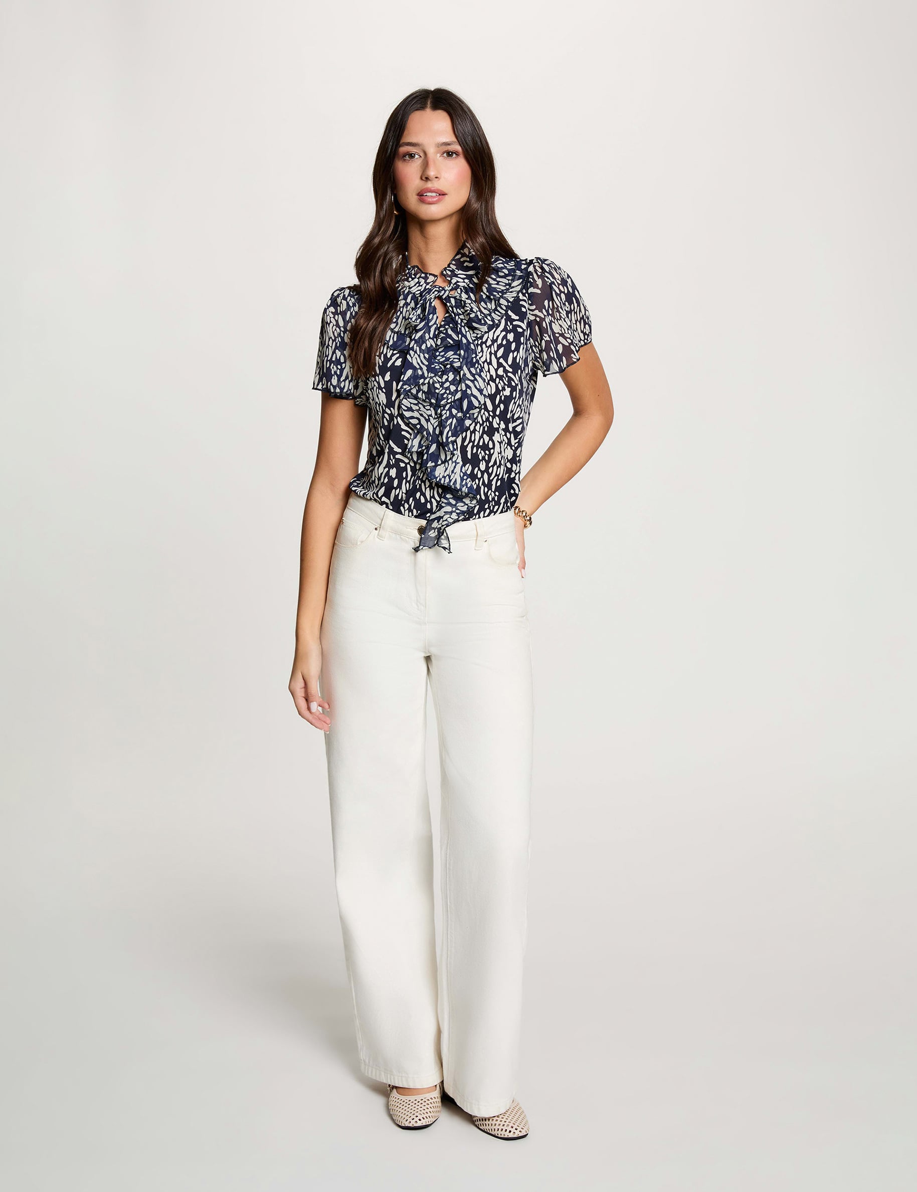 Chemise col nou&eacute; bleu marine femme