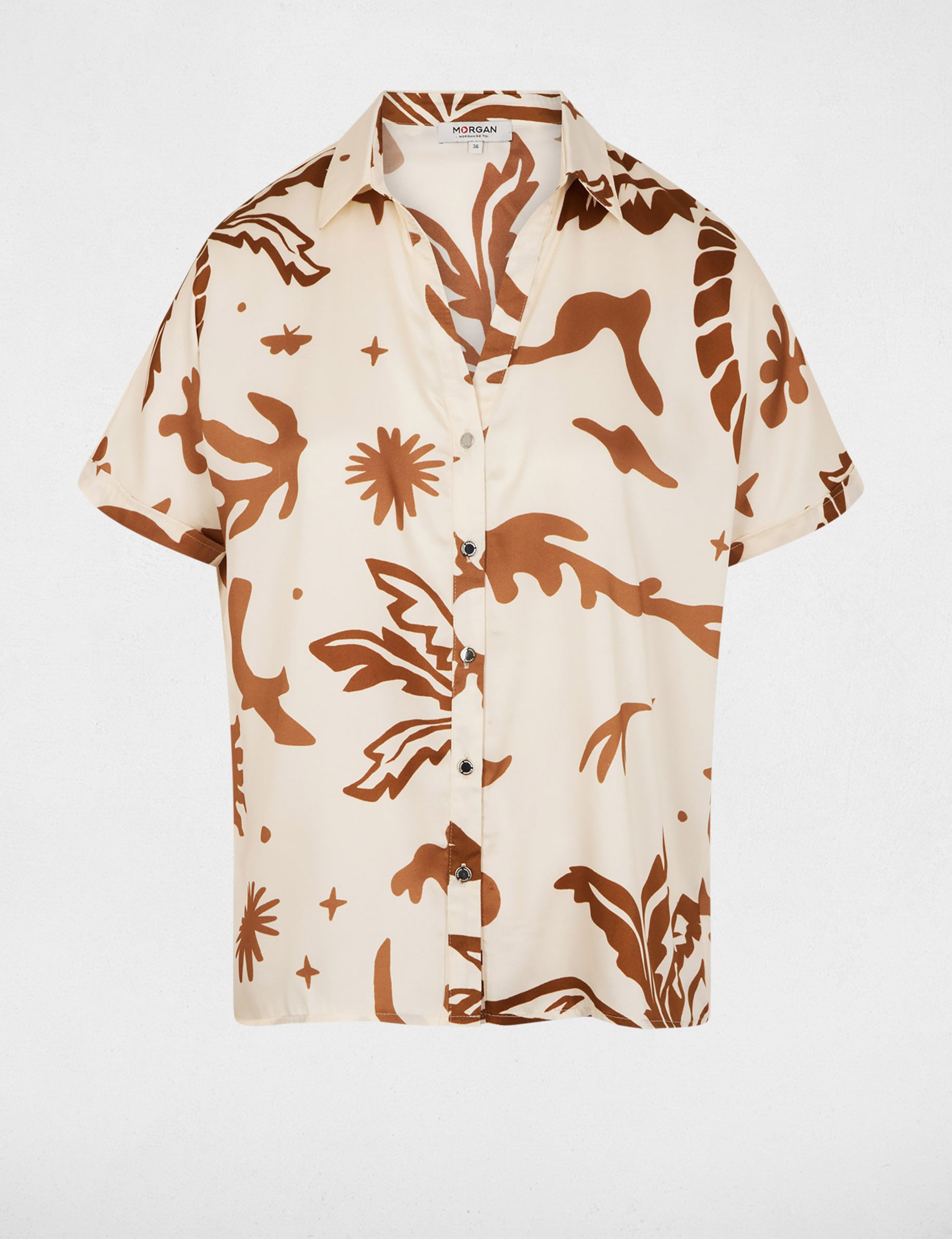 Chemise satin&eacute;e manches courtes multicolore femme
