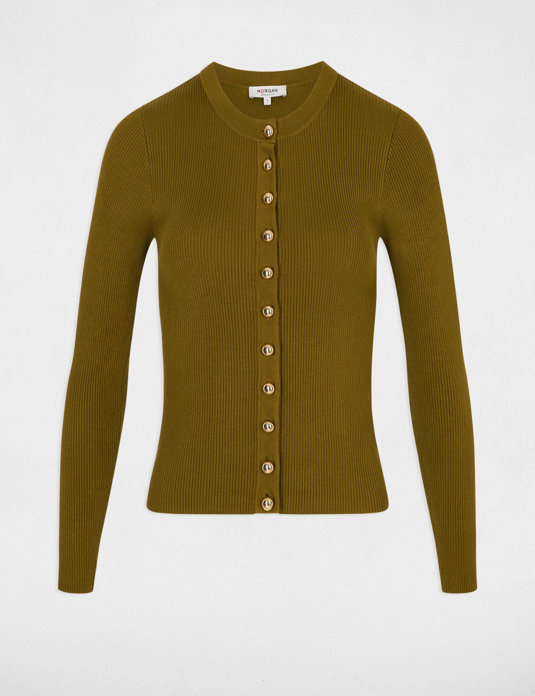 Pull cintr&eacute; col rond vert olive femme