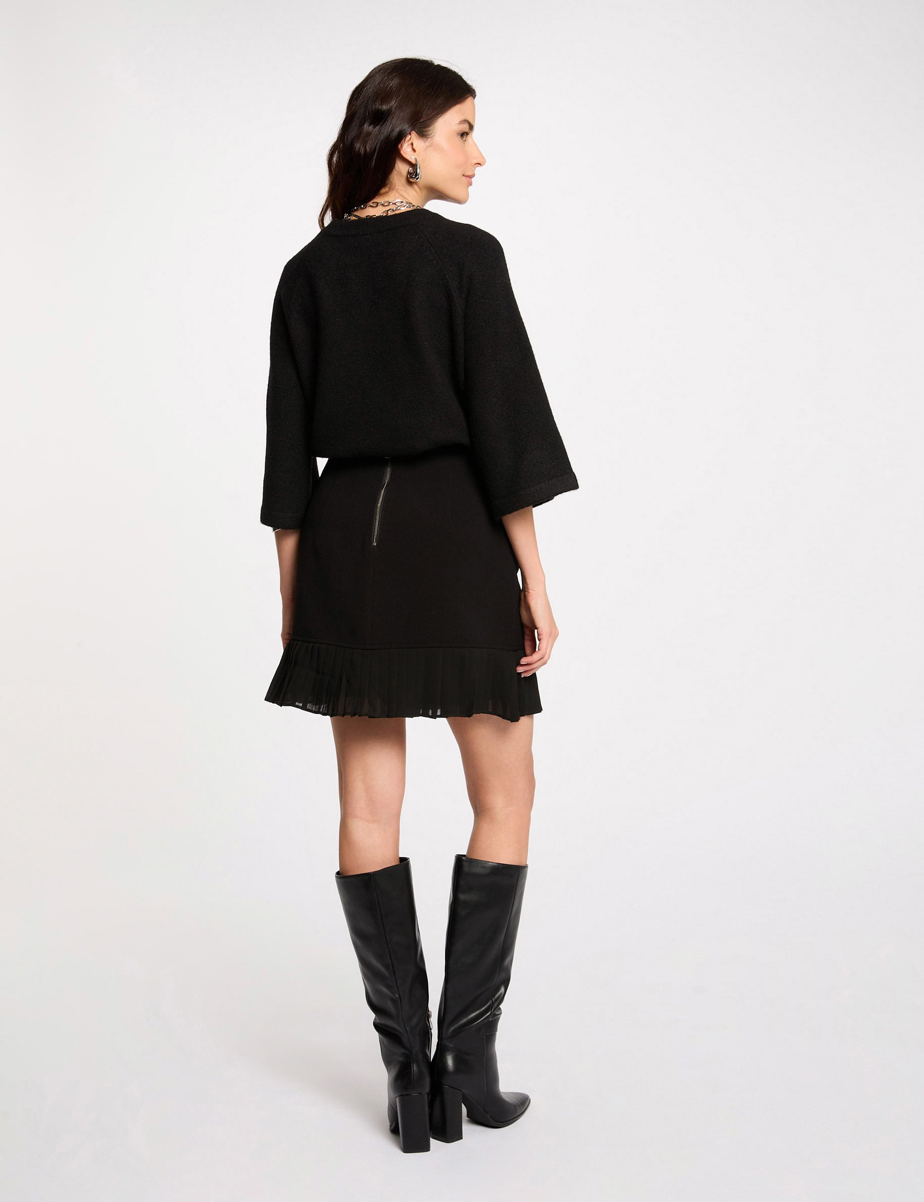 Jupe courte pliss&eacute;e noir femme
