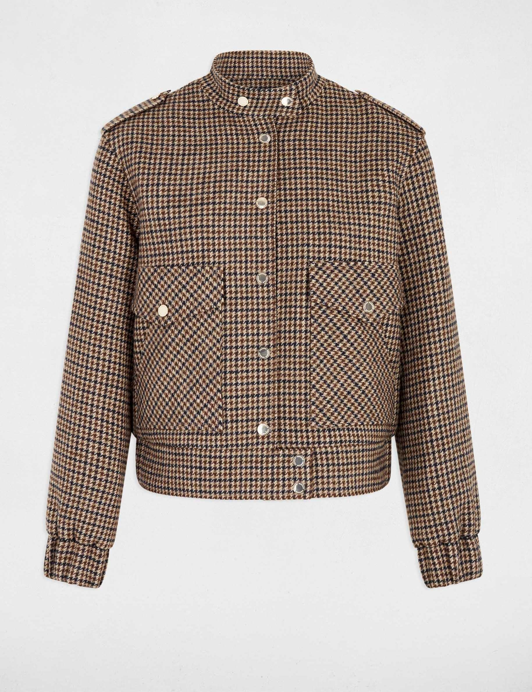 Blouson tweed col mao multicolore femme
