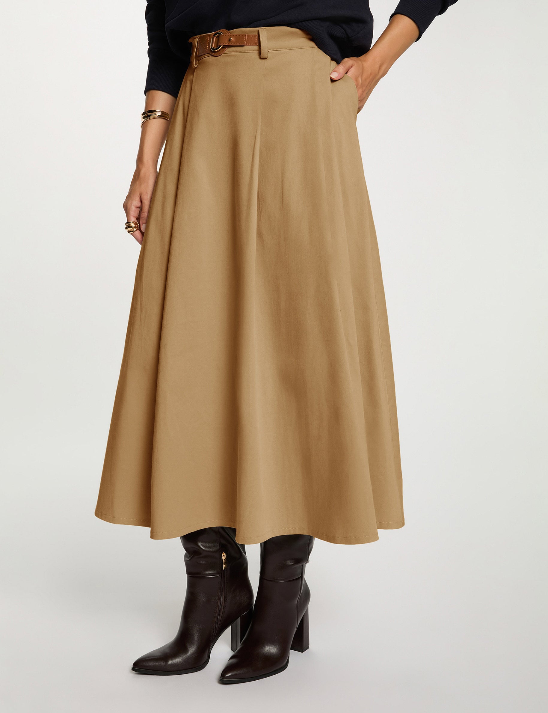 Jupe &eacute;vas&eacute;e taille haute beige femme