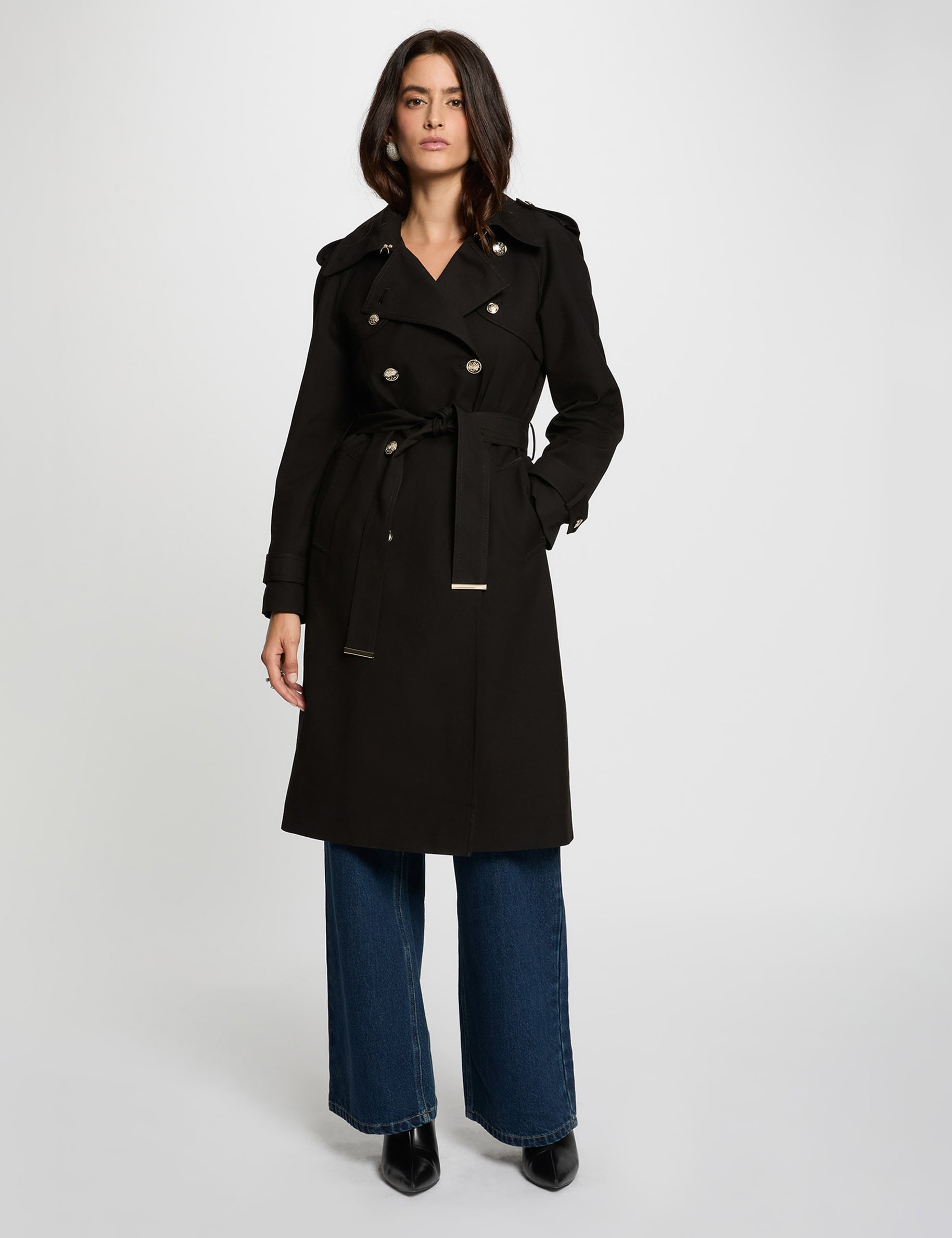 Trench long ceintur&eacute; noir femme