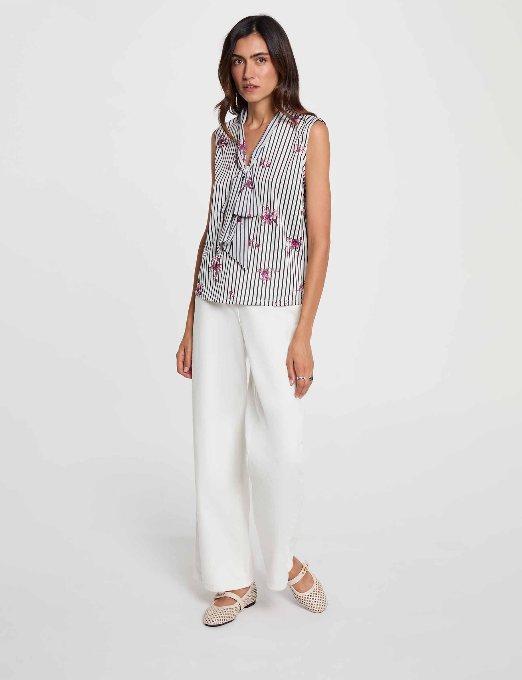 T-shirt col lavalli&egrave;re multicolore femme