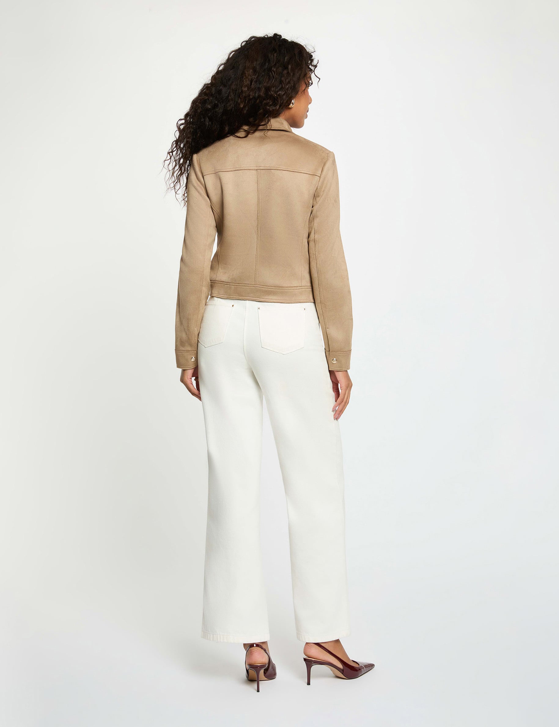 Blouson court su&eacute;dine taupe femme