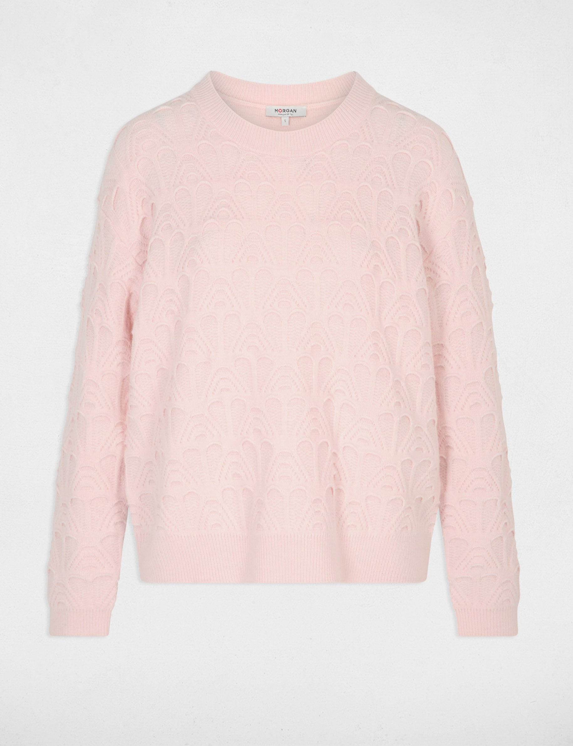 Pull col rond fantaisie rose clair femme
