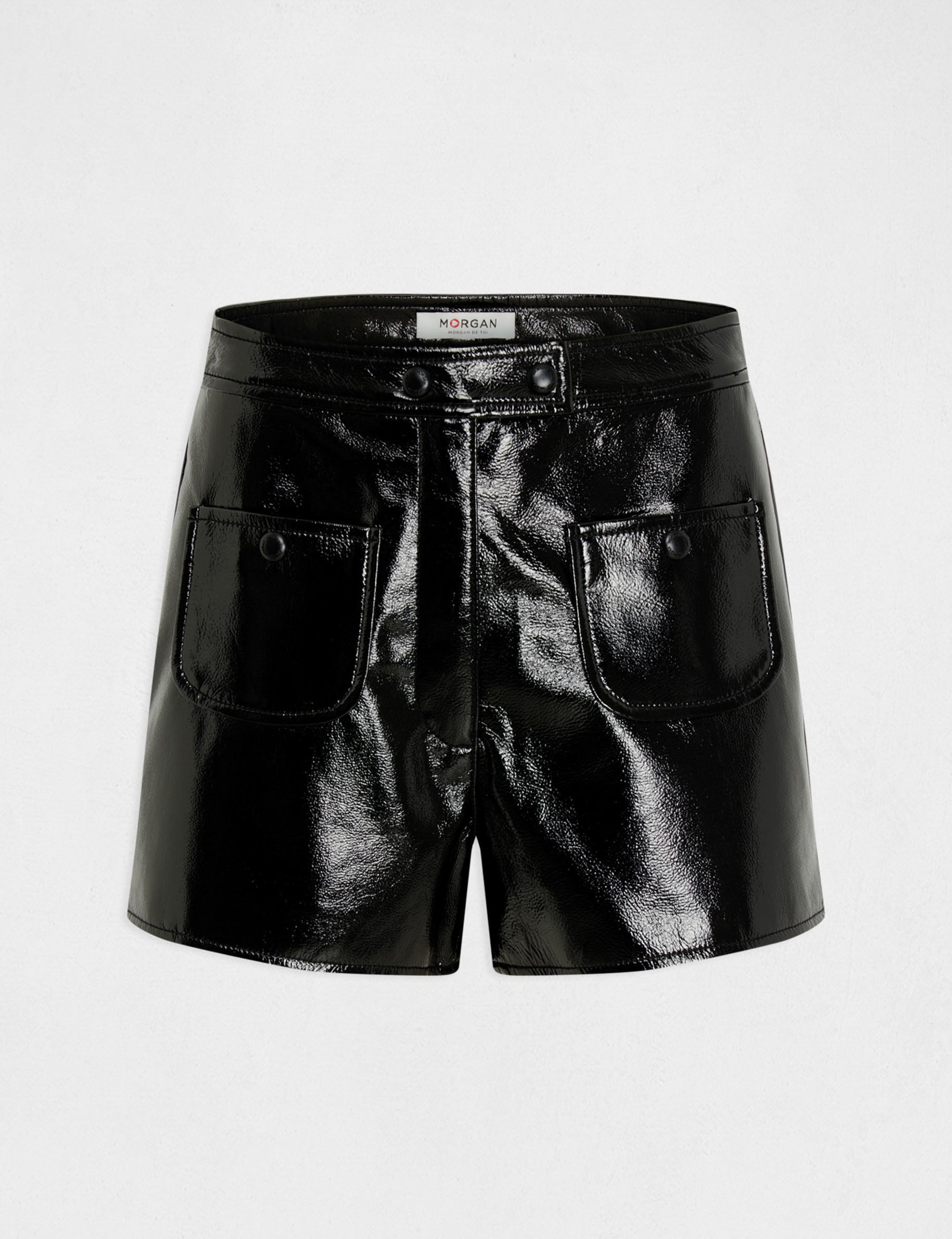 Short droit aspect vinyle noir femme