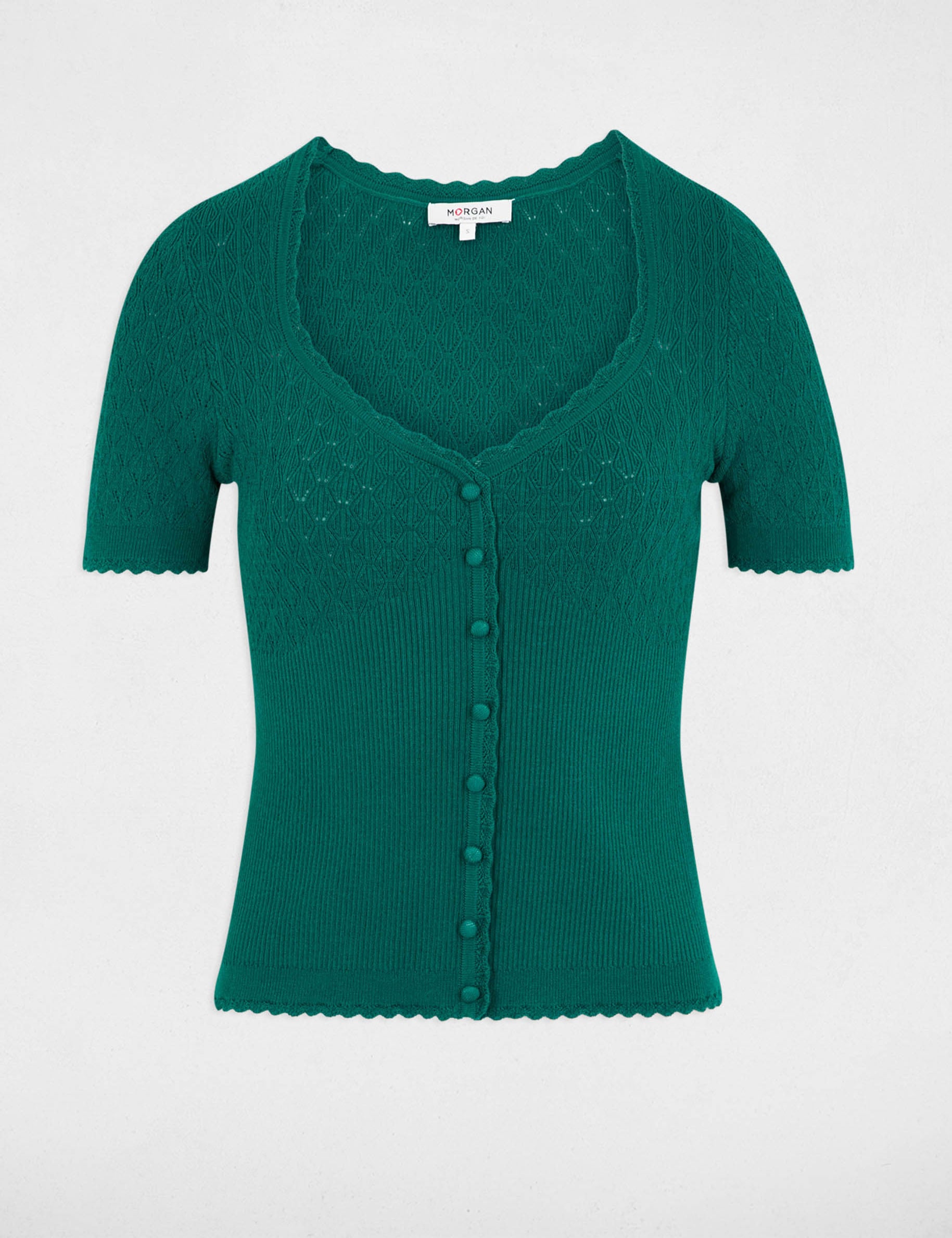Pull ajust&eacute; col v vert femme