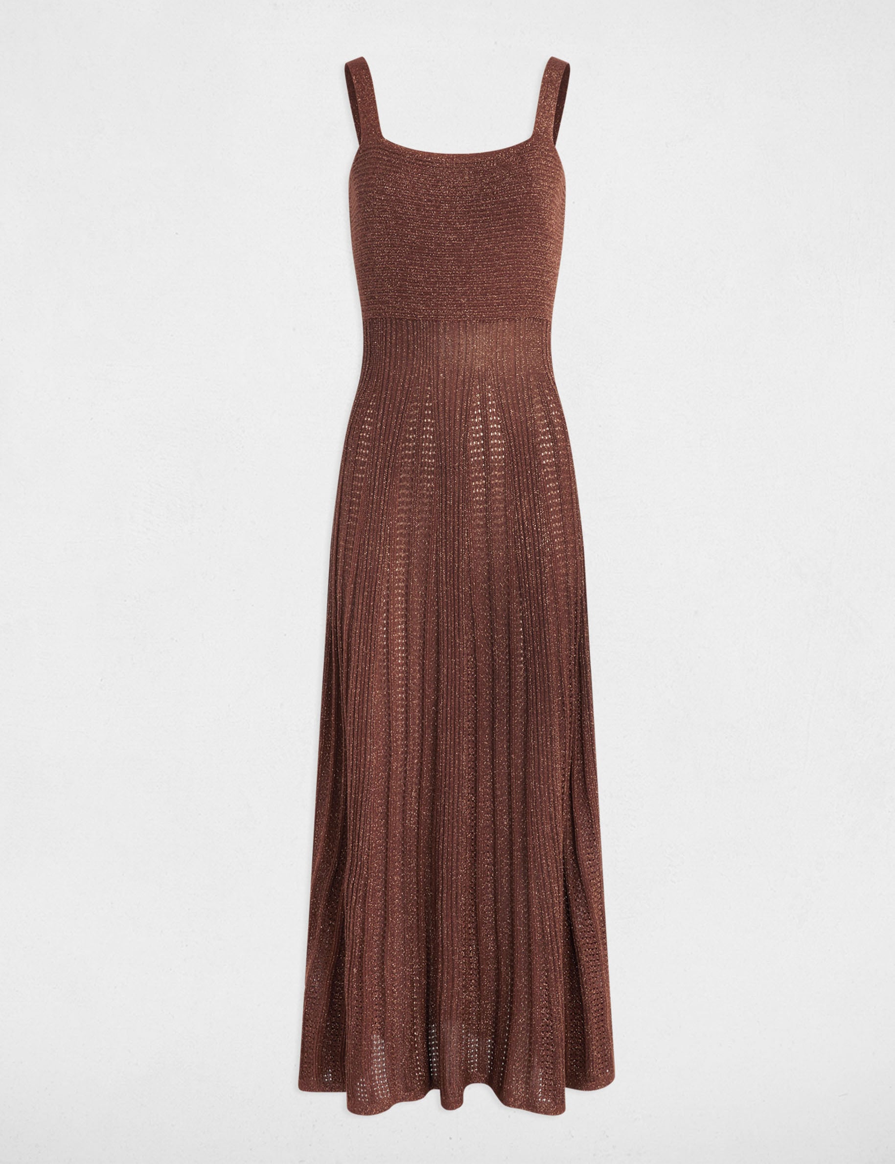 Robe tricot longue droite marron cognac femme