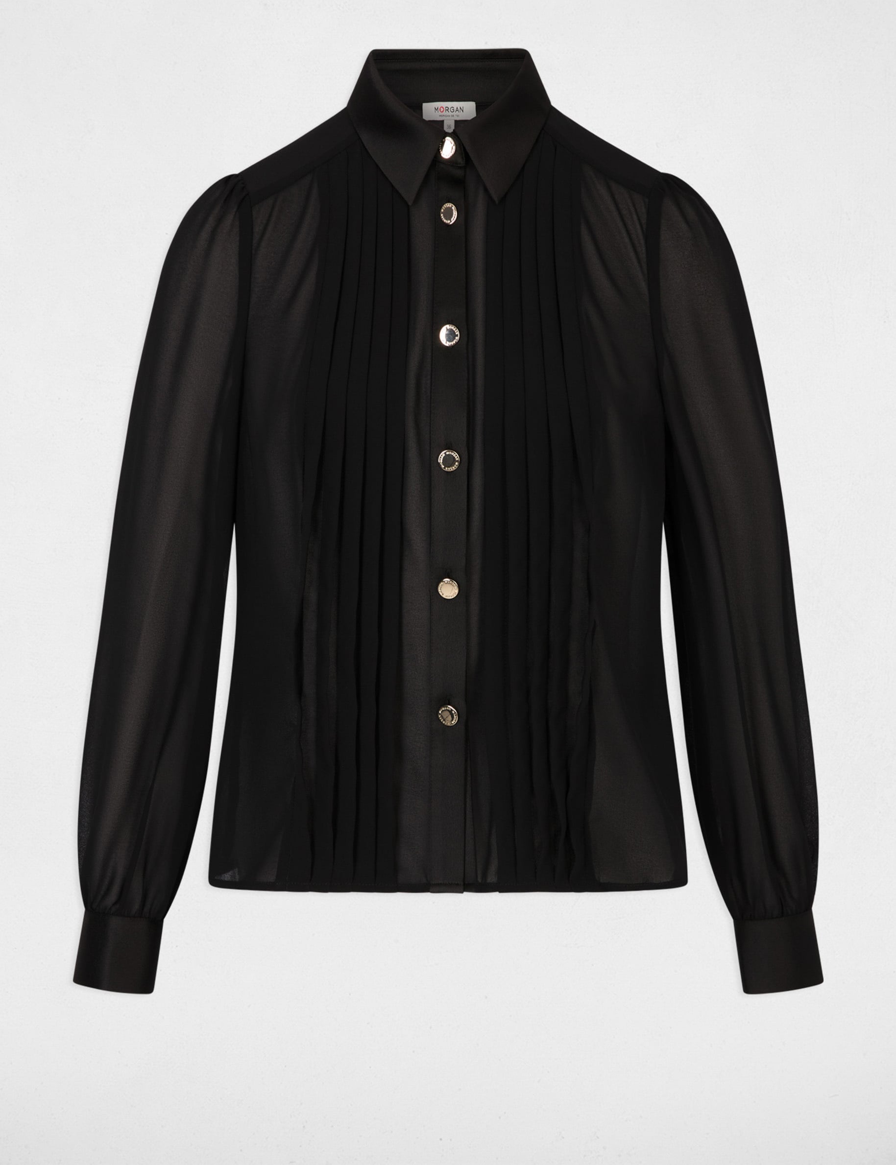 Chemise voile col &agrave; revers noir femme