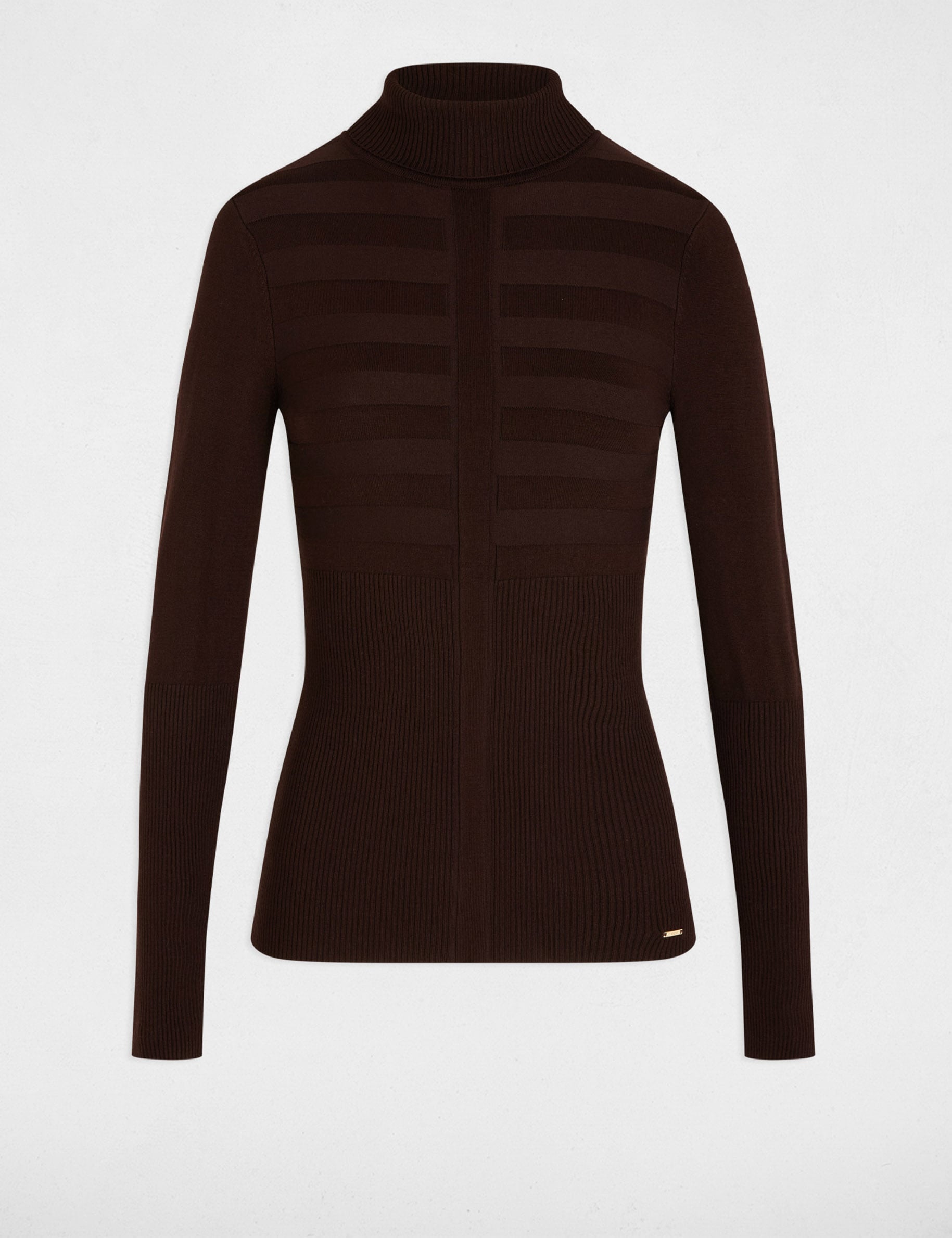 Pull col roul&eacute; ajust&eacute; marron fonc&eacute; femme