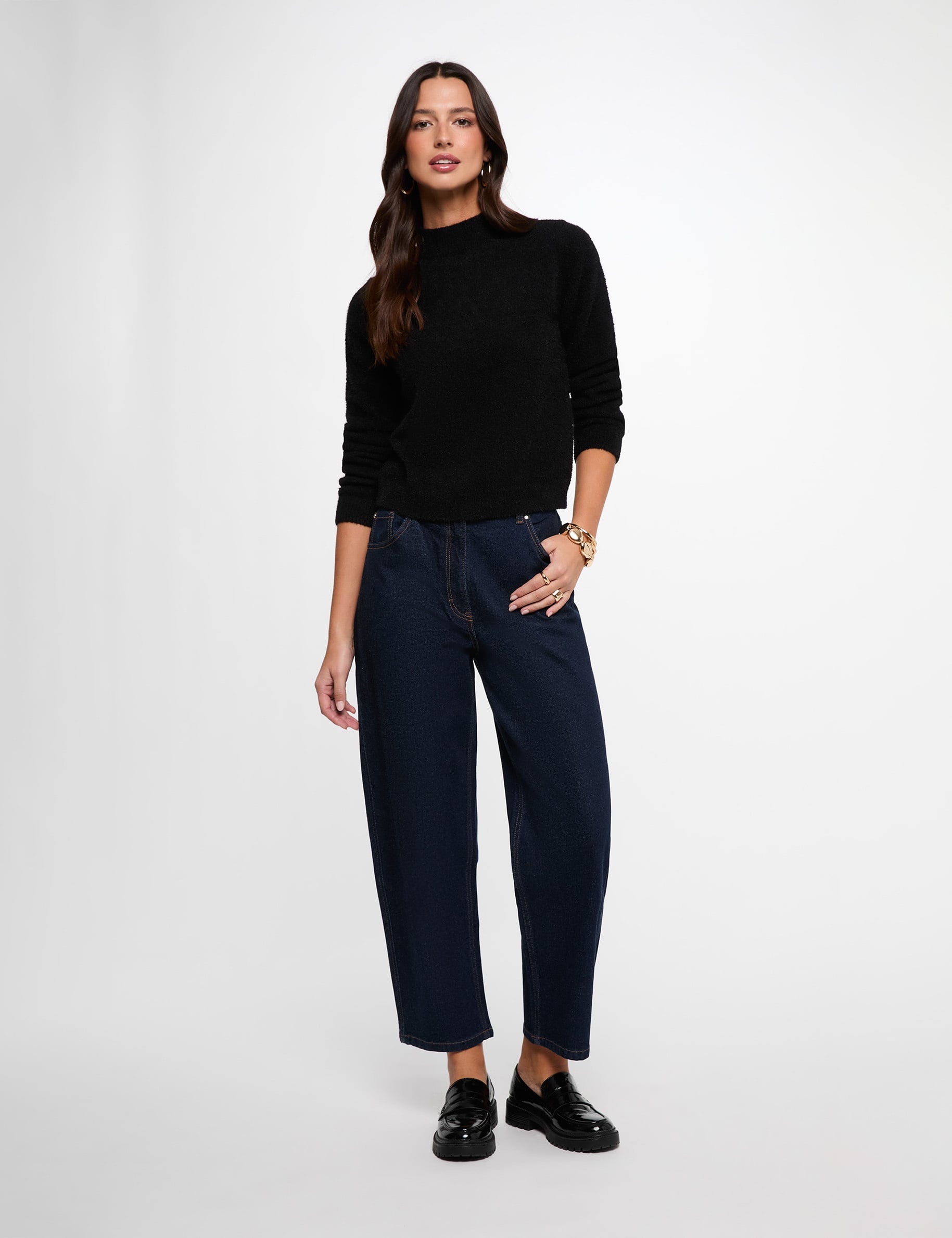 Pull col montant ajust&eacute; noir femme