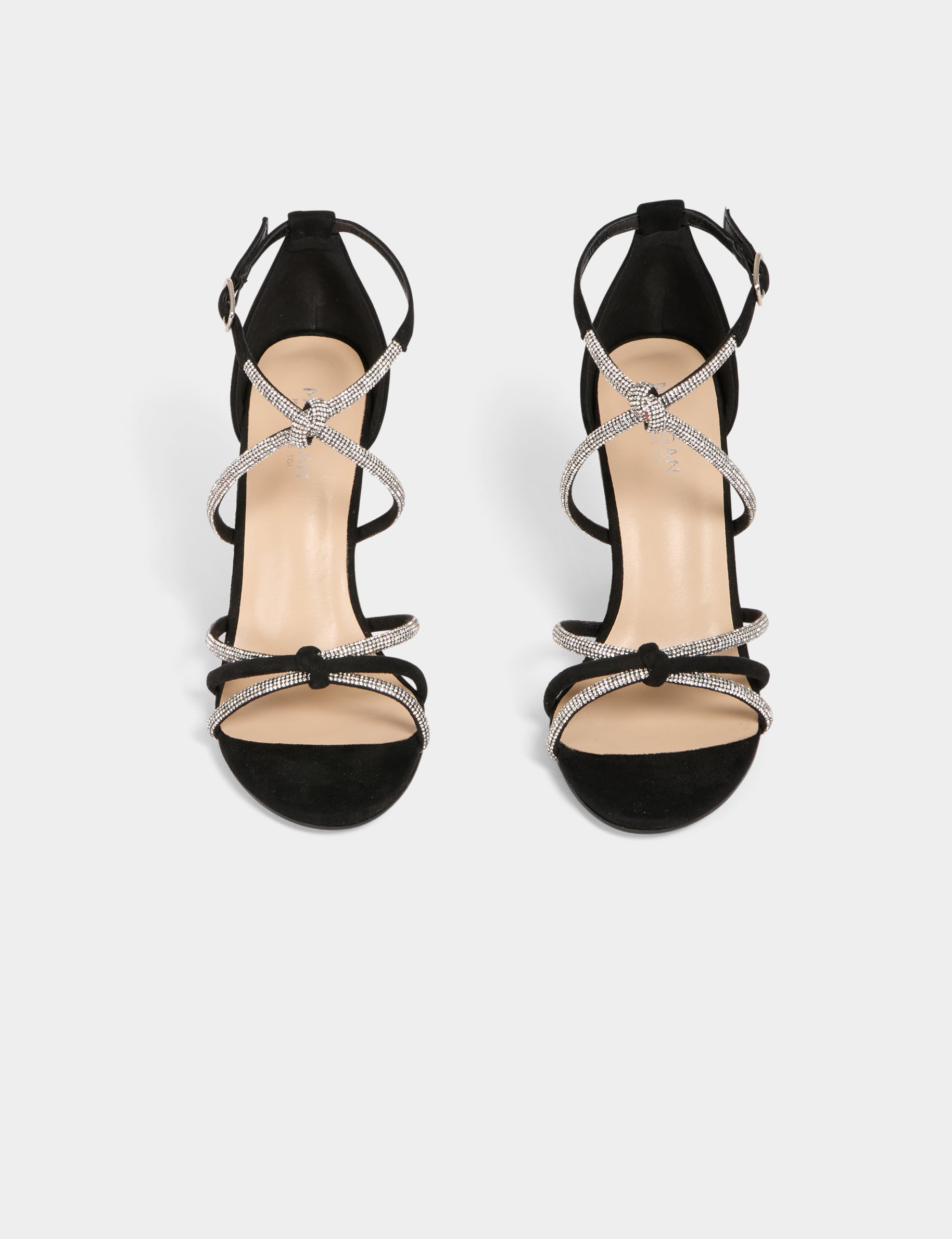 Sandales &agrave; talons avec brides strass noir femme