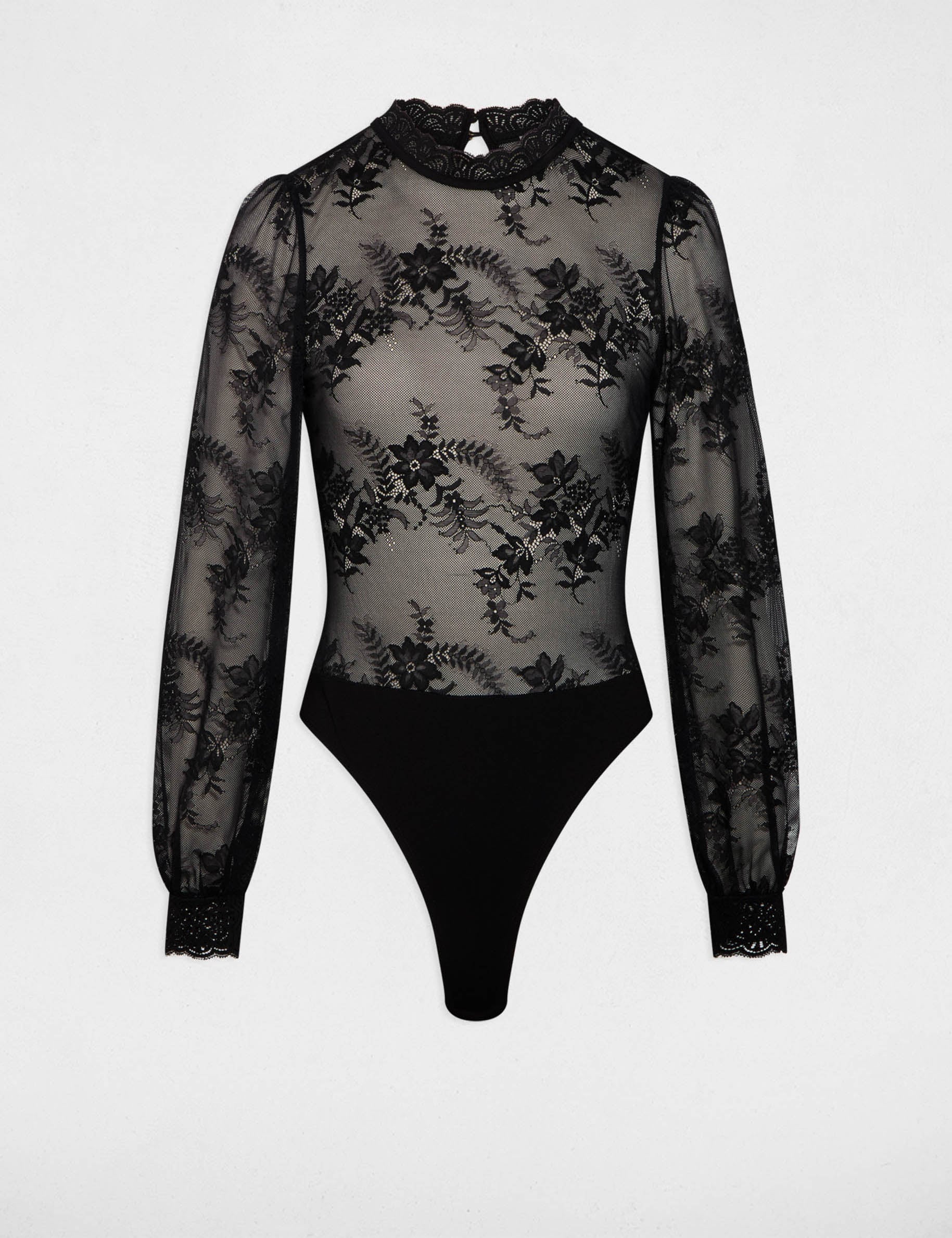 Body dentelle manches longues noir femme