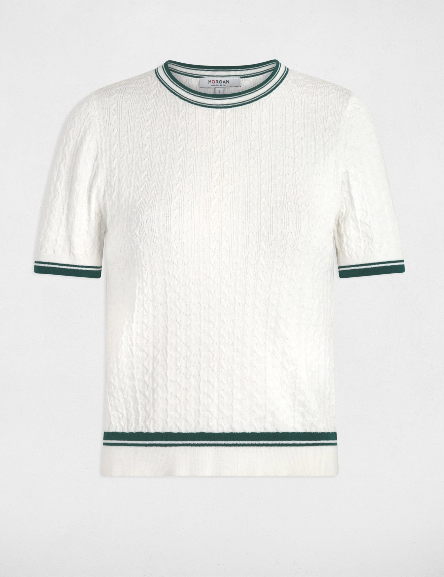 Pull fin manches courtes vert femme