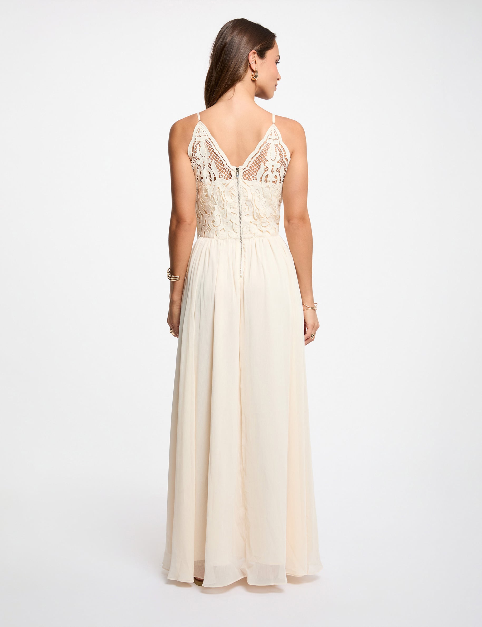 Robe longue dentelle creme femme