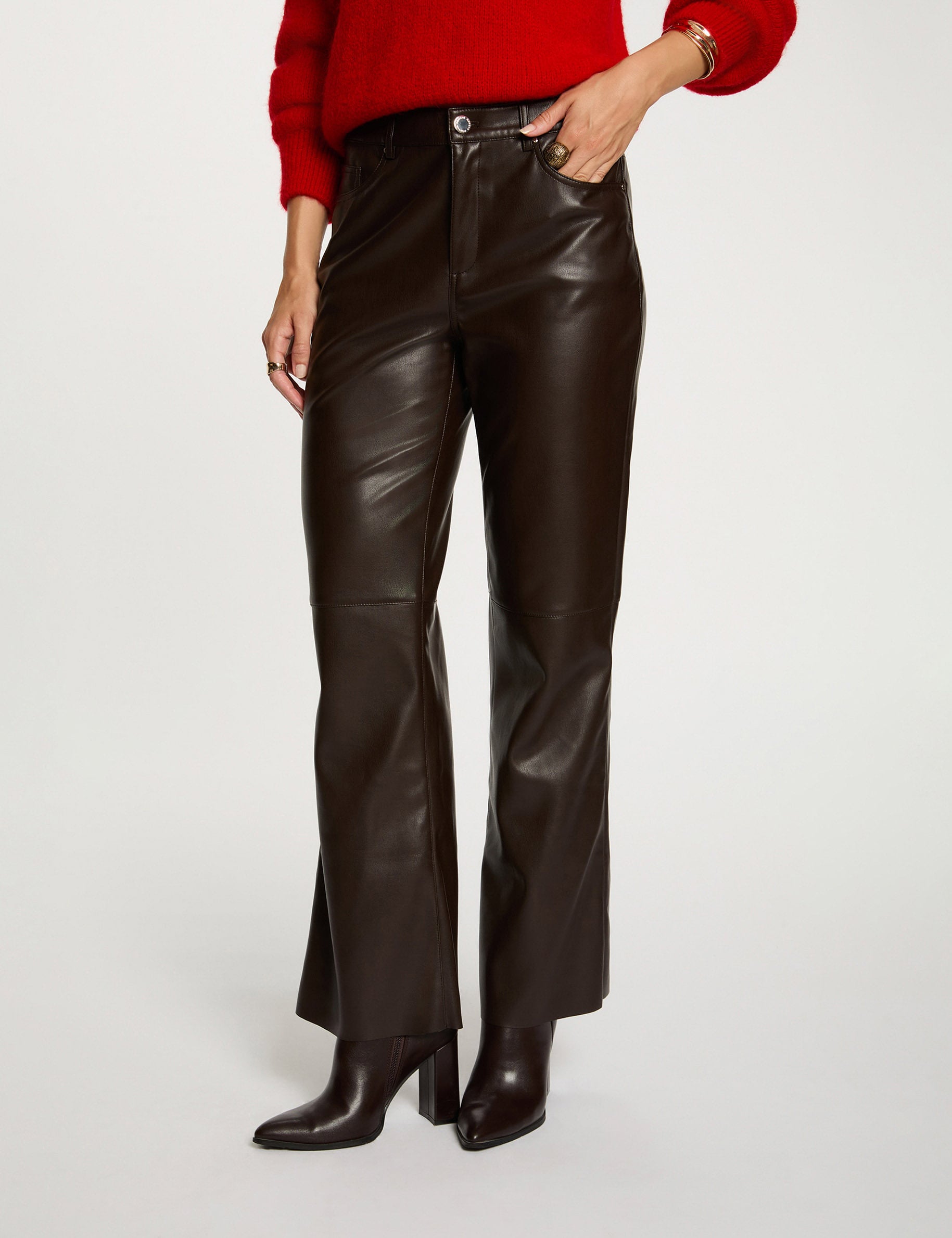 Pantalon bootcut similicuir marron fonc&eacute; femme