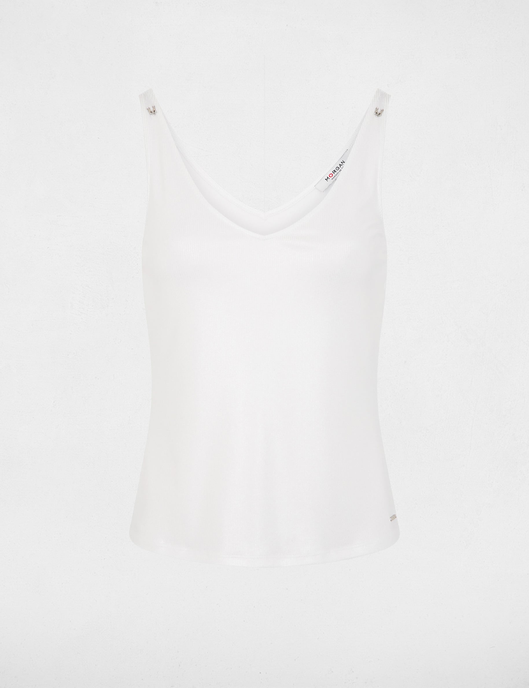 D&eacute;bardeur brillant col v blanc femme