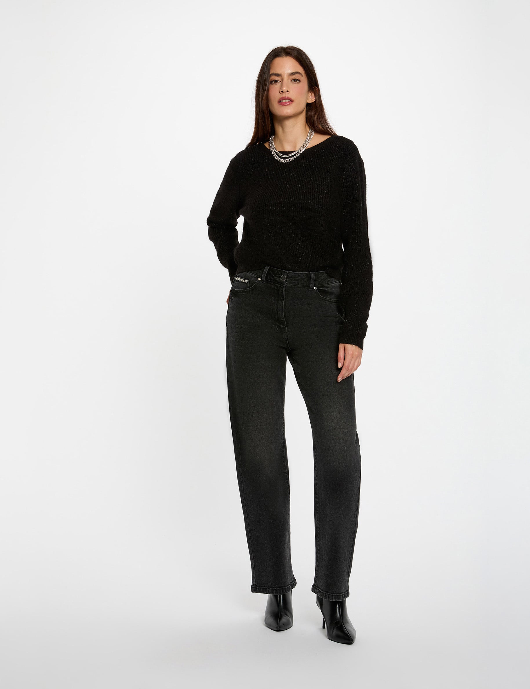 Gilet col en V noir femme