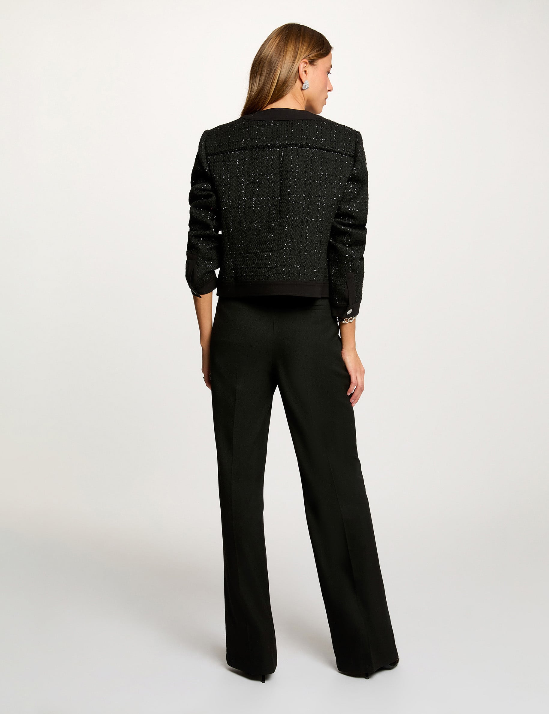 Pantalon flare &agrave; pinces noir femme